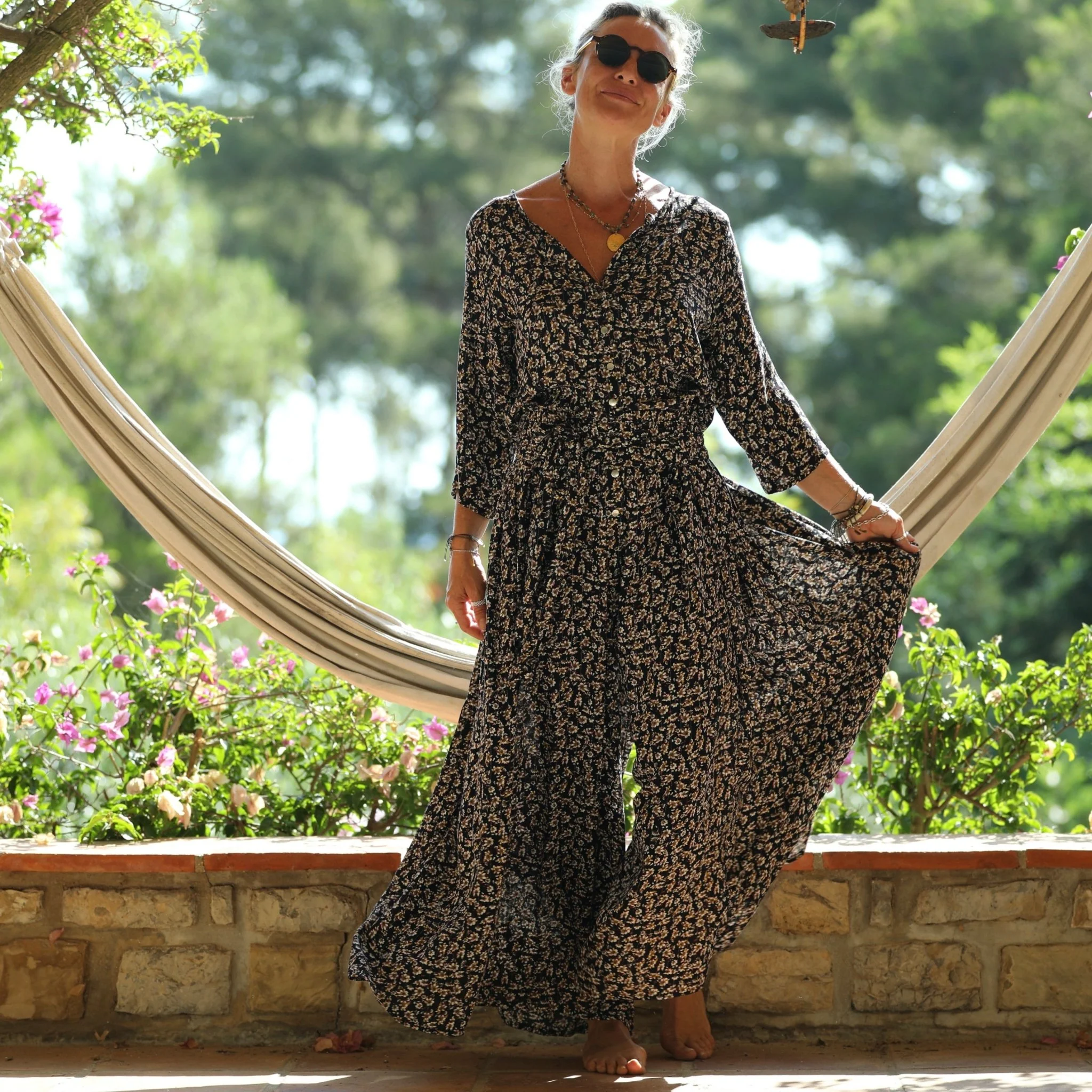 La combi India manches 3/4 en viscose fleurs de nuit - Image 11