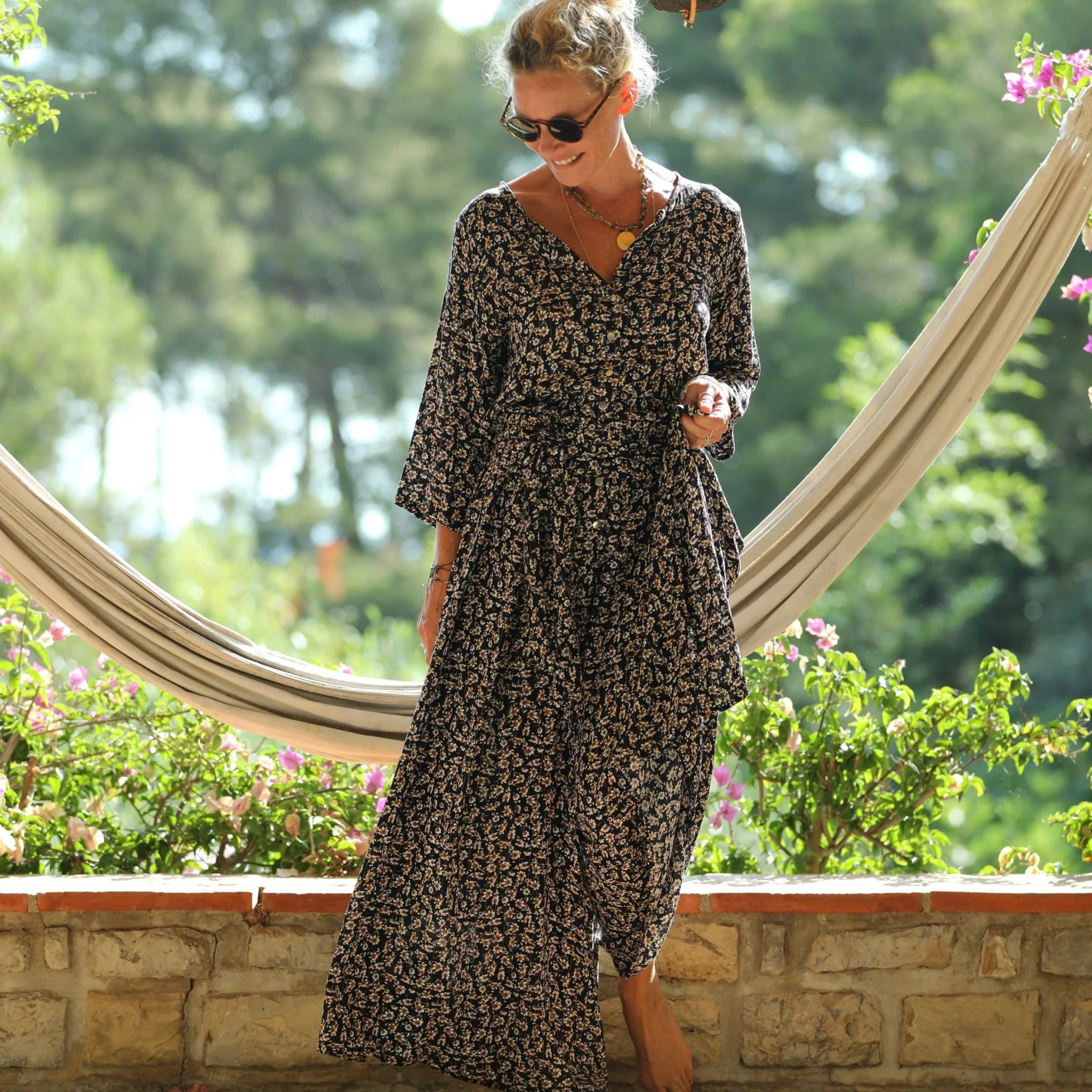 La combi India manches 3/4 en viscose fleurs de nuit - Image 13