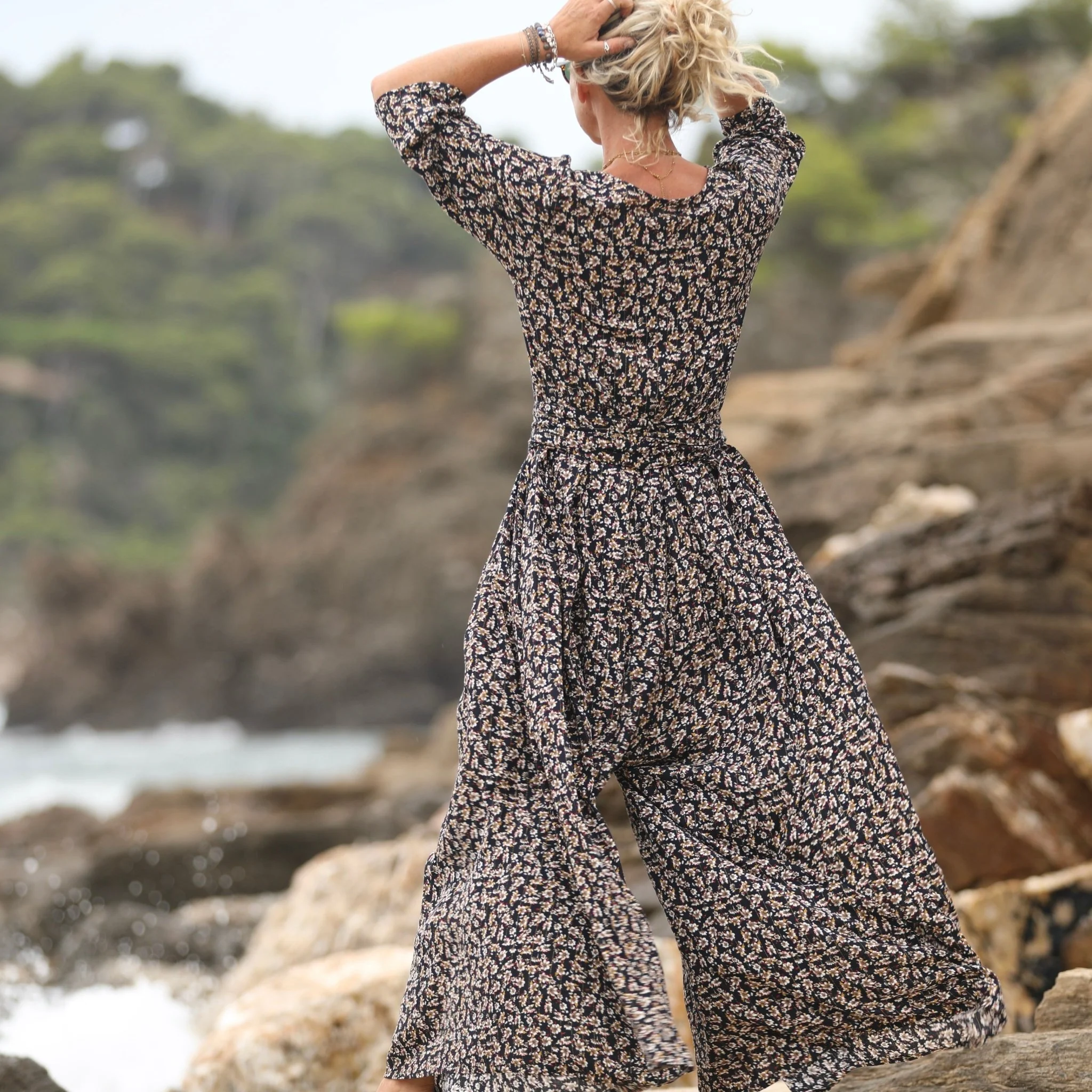 La combi India manches 3/4 en viscose fleurs de nuit - Image 6