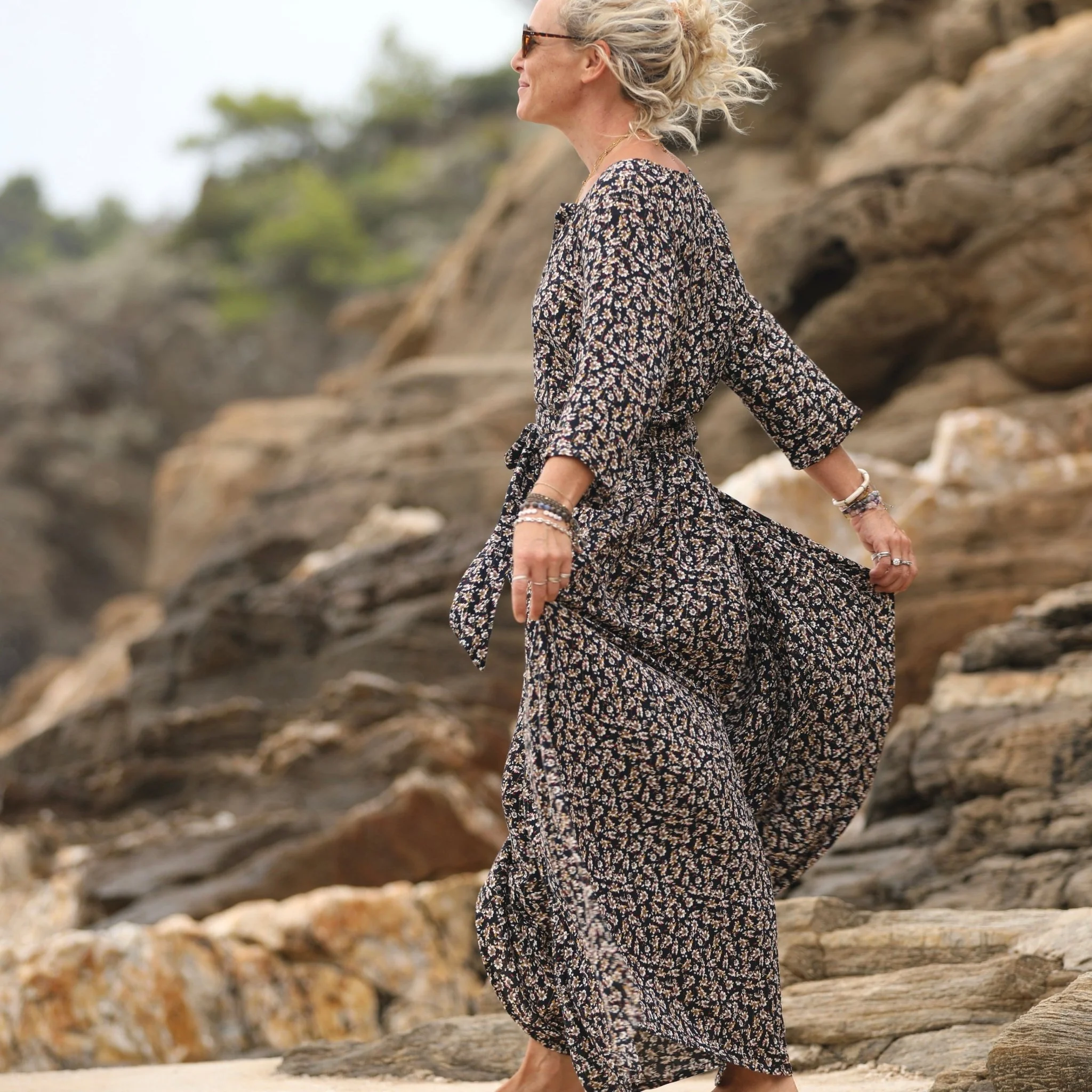 La combi India manches 3/4 en viscose fleurs de nuit - Image 9