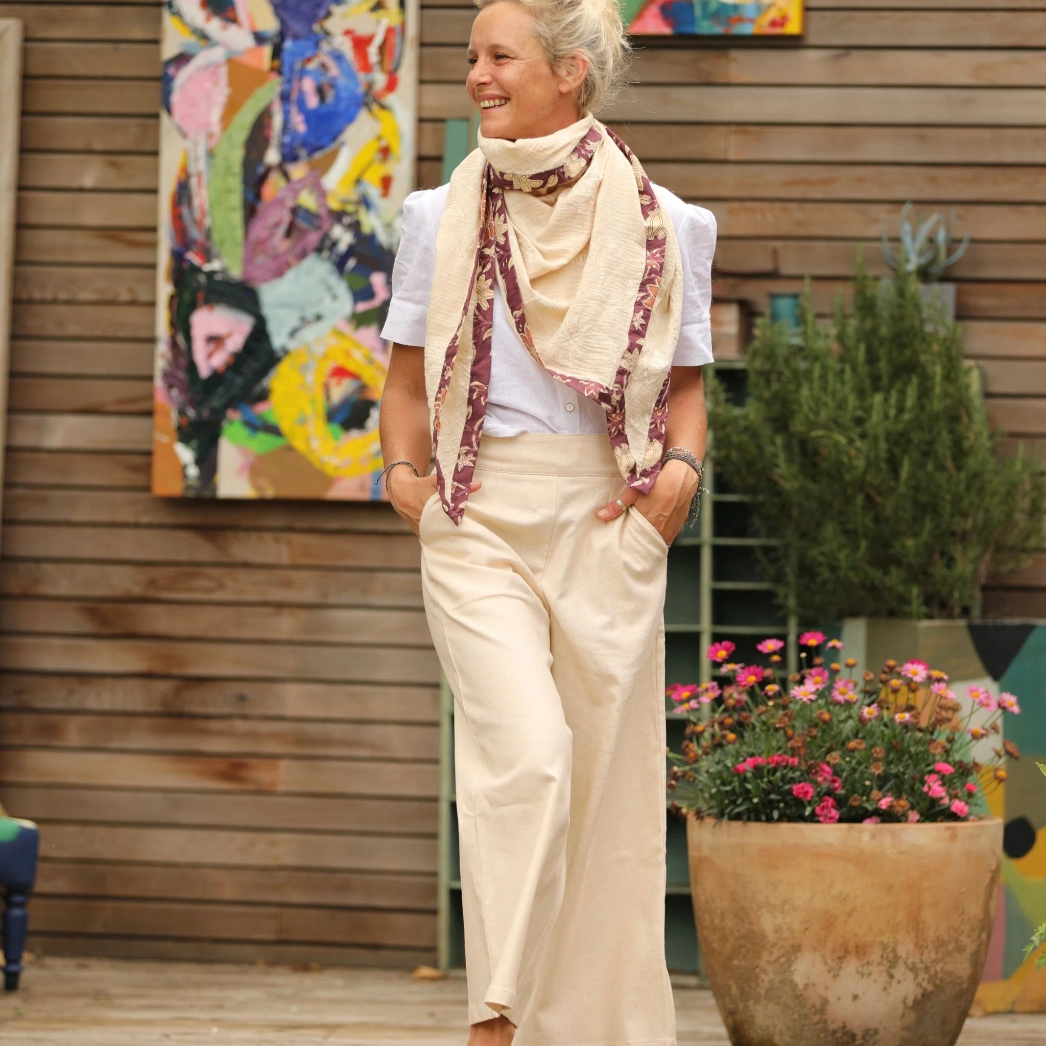 Le foulard Calista ivoire brodé/Prunelle - Image 3