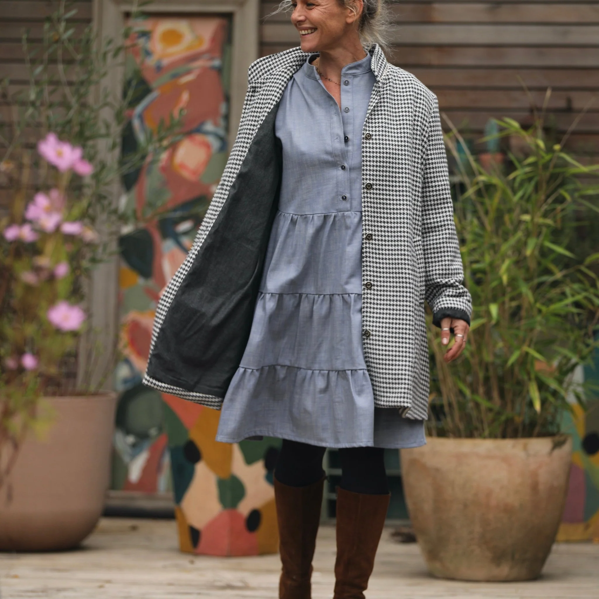 Manteau Paul 3/4 - pied de poule noir/blanc - Image 3