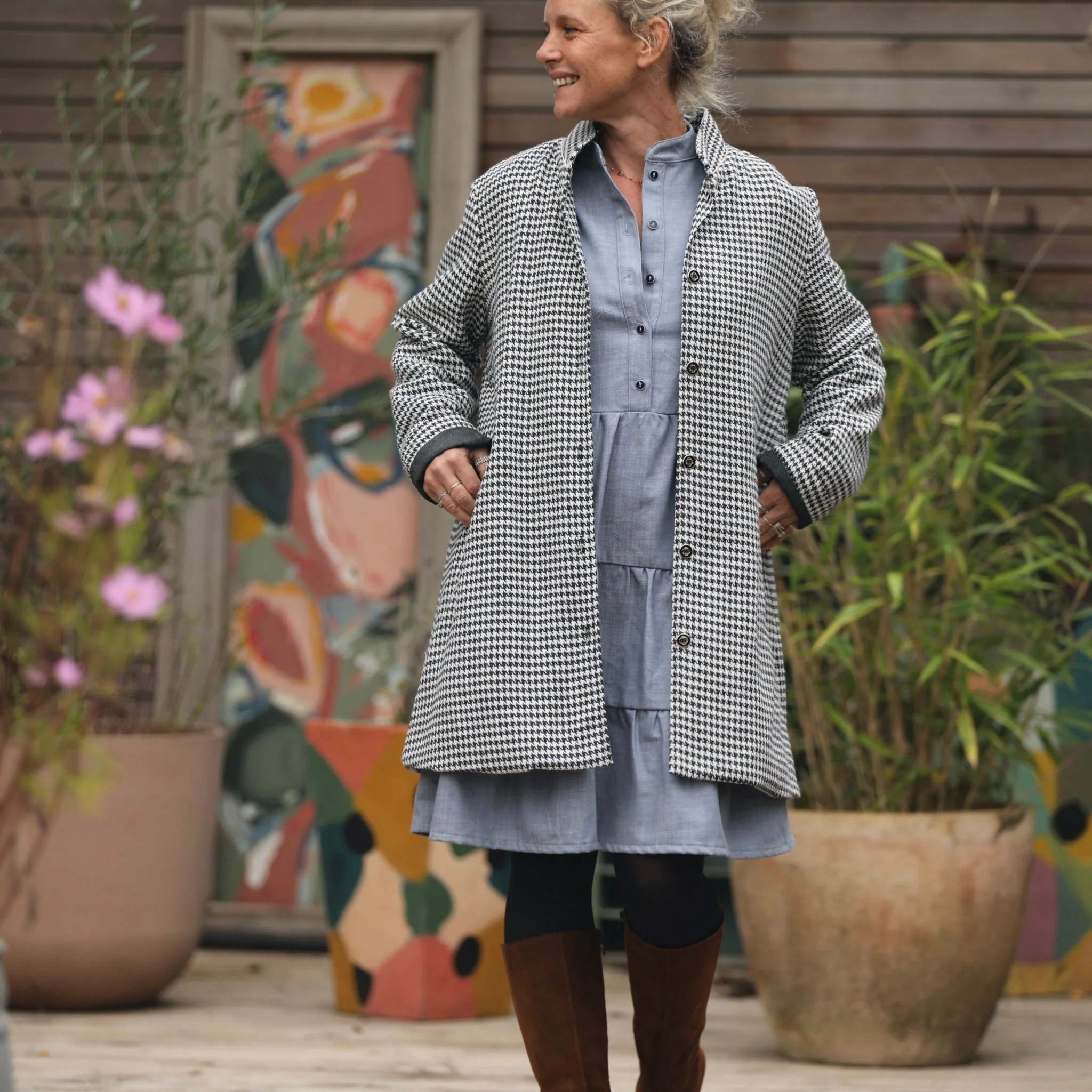 Manteau Paul 3/4 - pied de poule noir/blanc - Image 4