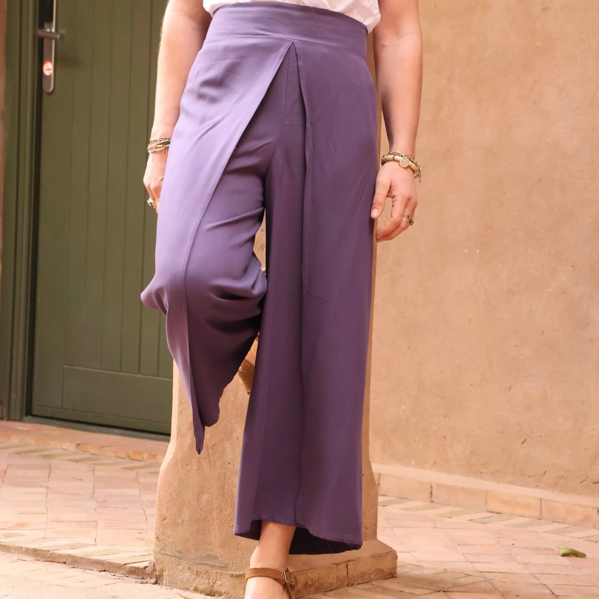 Pantalon drapé Mathilde - sergé de viscose lavande