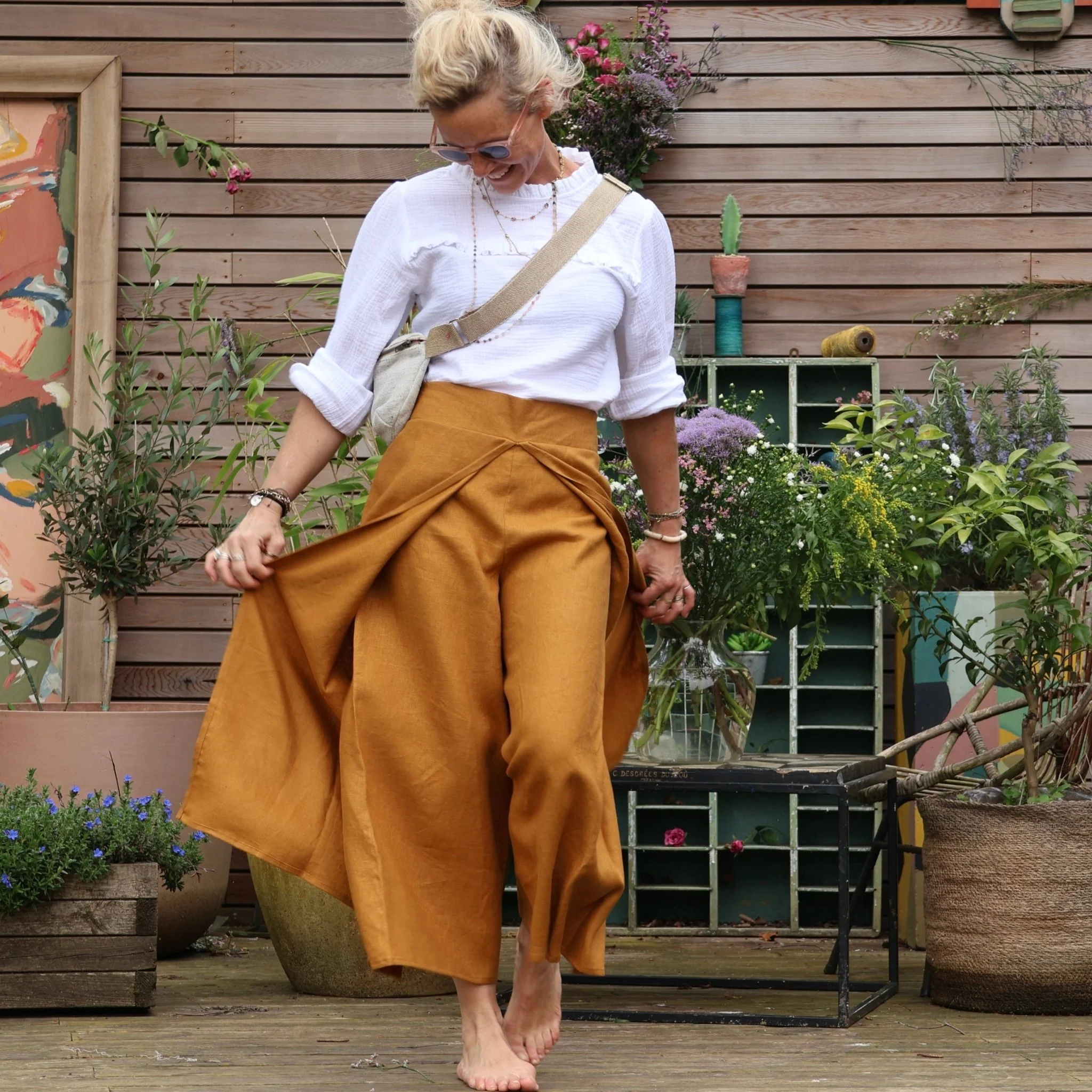 Pantalon drapé Mathilde - lin ocre