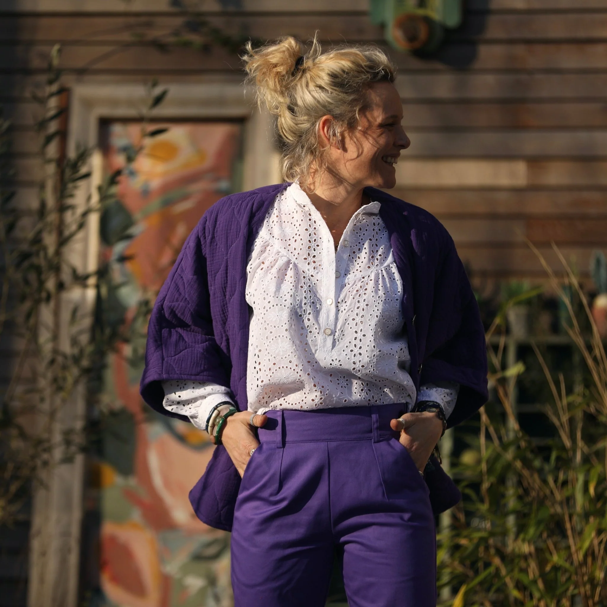 Pantalon Marcus - sergé de coton violet - Image 4