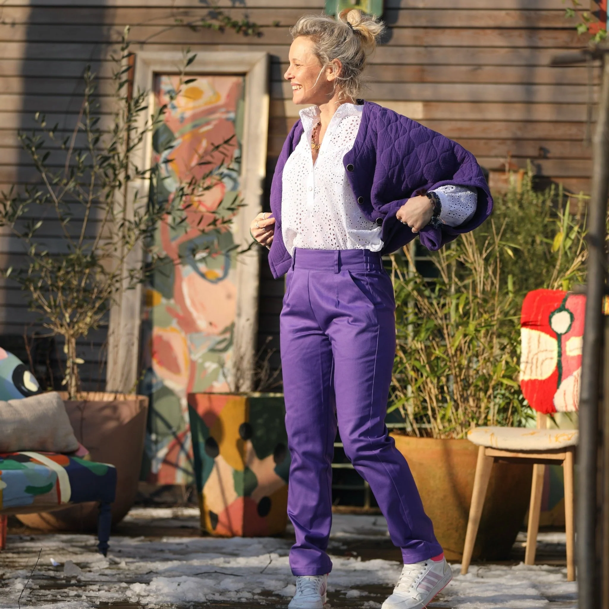 Pantalon Marcus - sergé de coton violet - Image 5