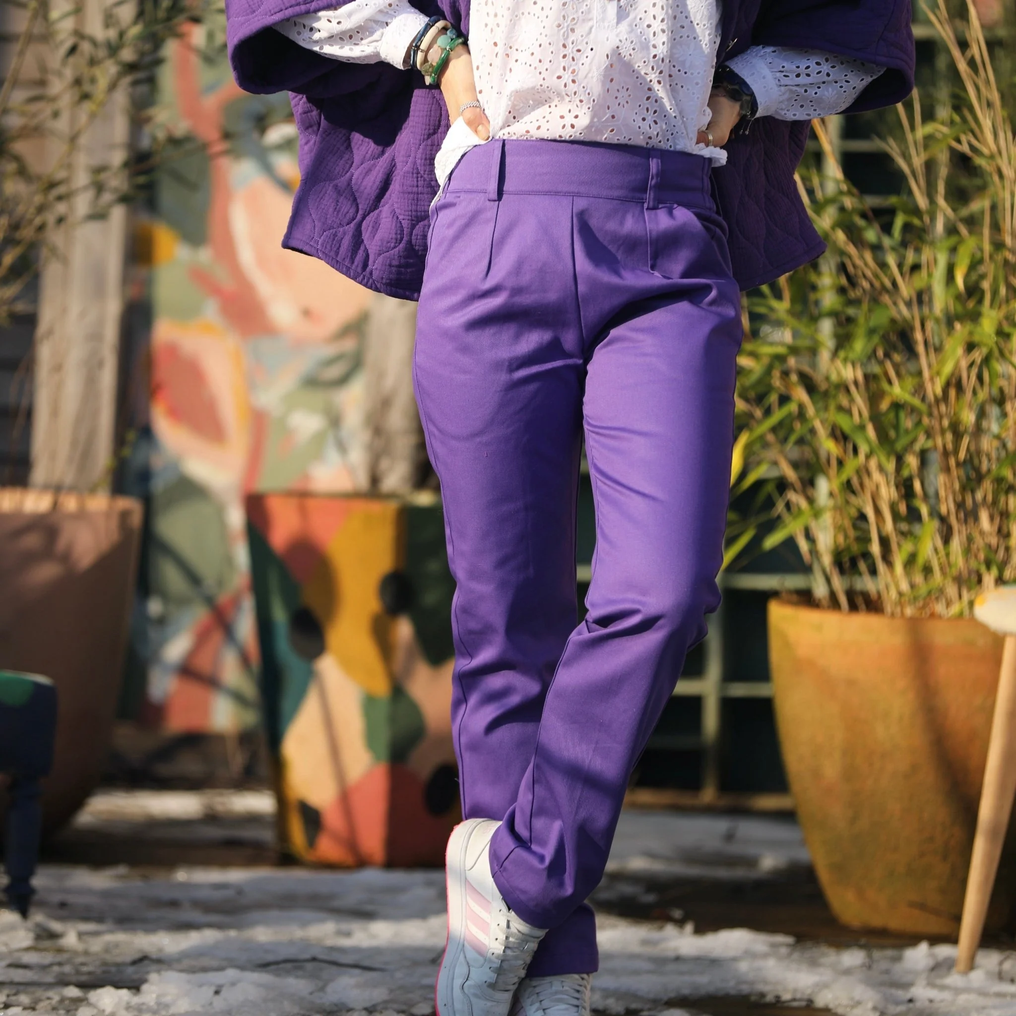 Pantalon Marcus - sergé de coton violet - Image 6