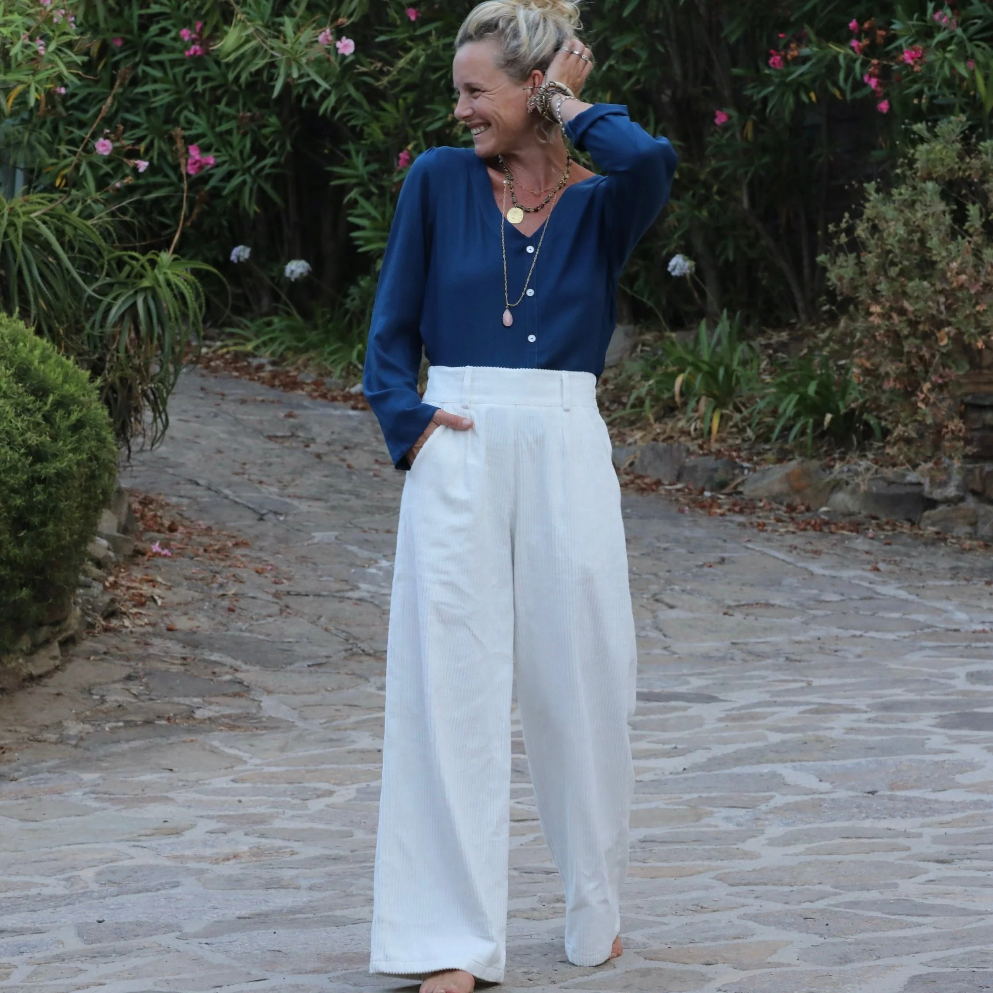 Pantalon Tom - velours de coton côtelé blanc cassé - Image 4