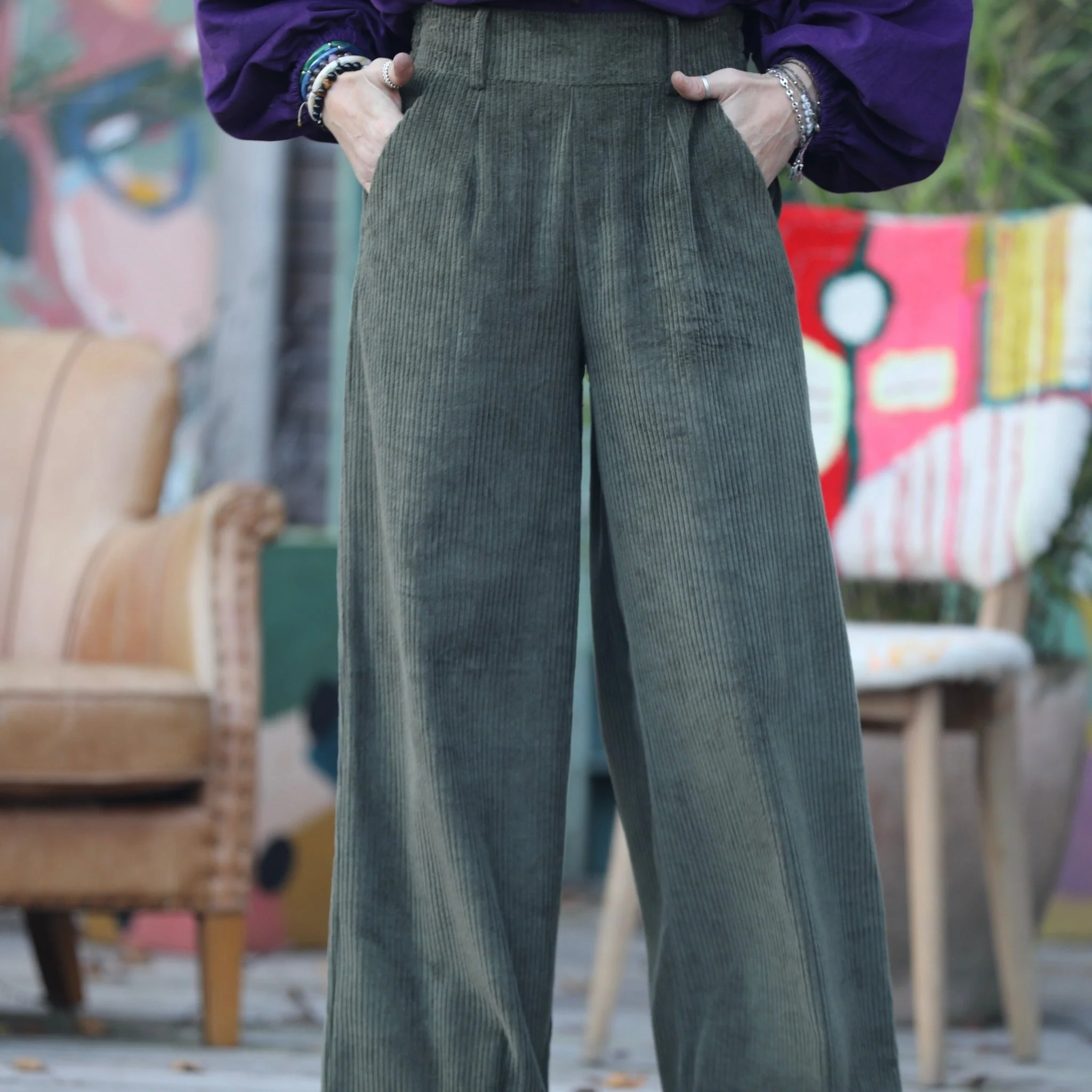 Pantalon Tom - velours côtelé kaki - Image 2