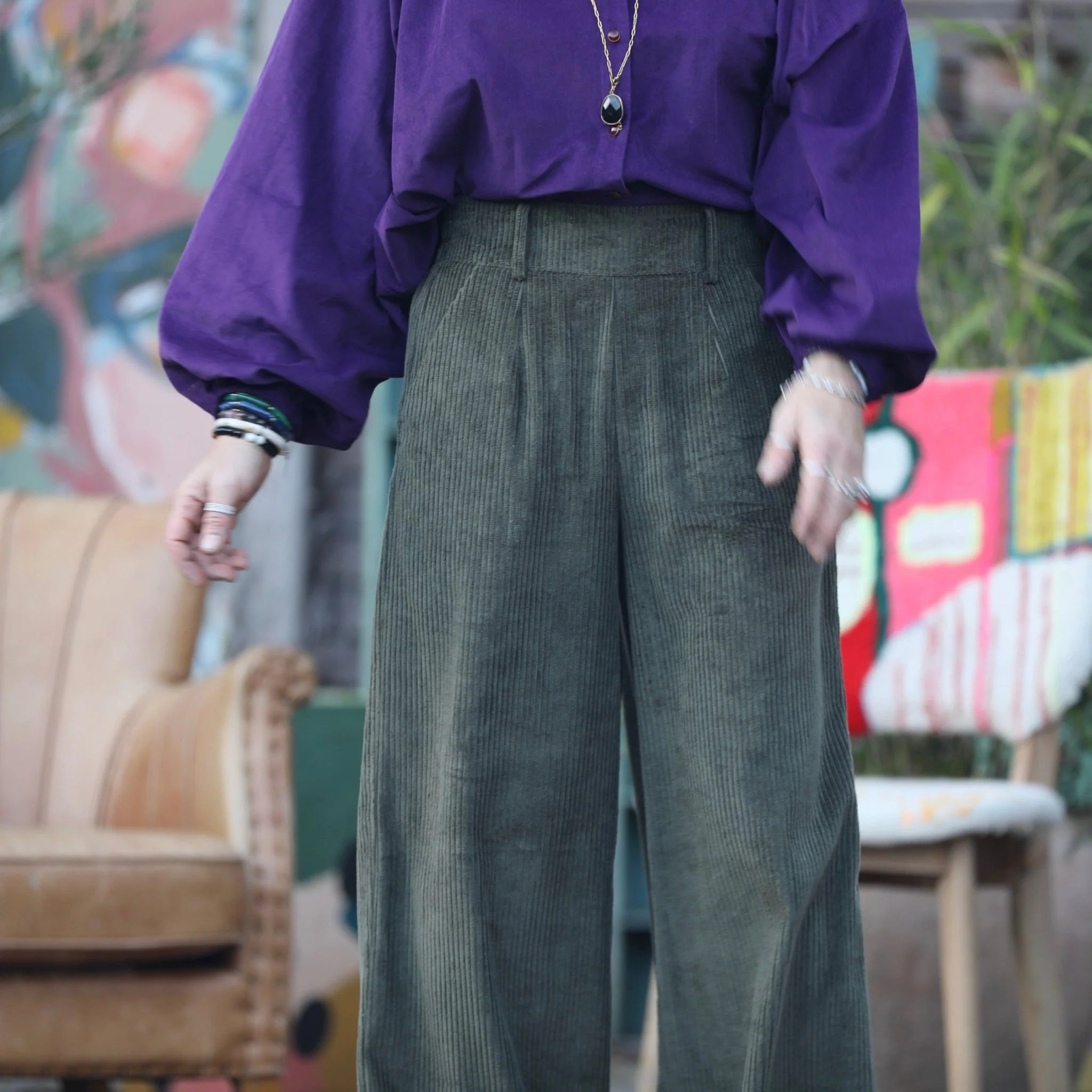 Pantalon Tom - velours côtelé kaki - Image 5