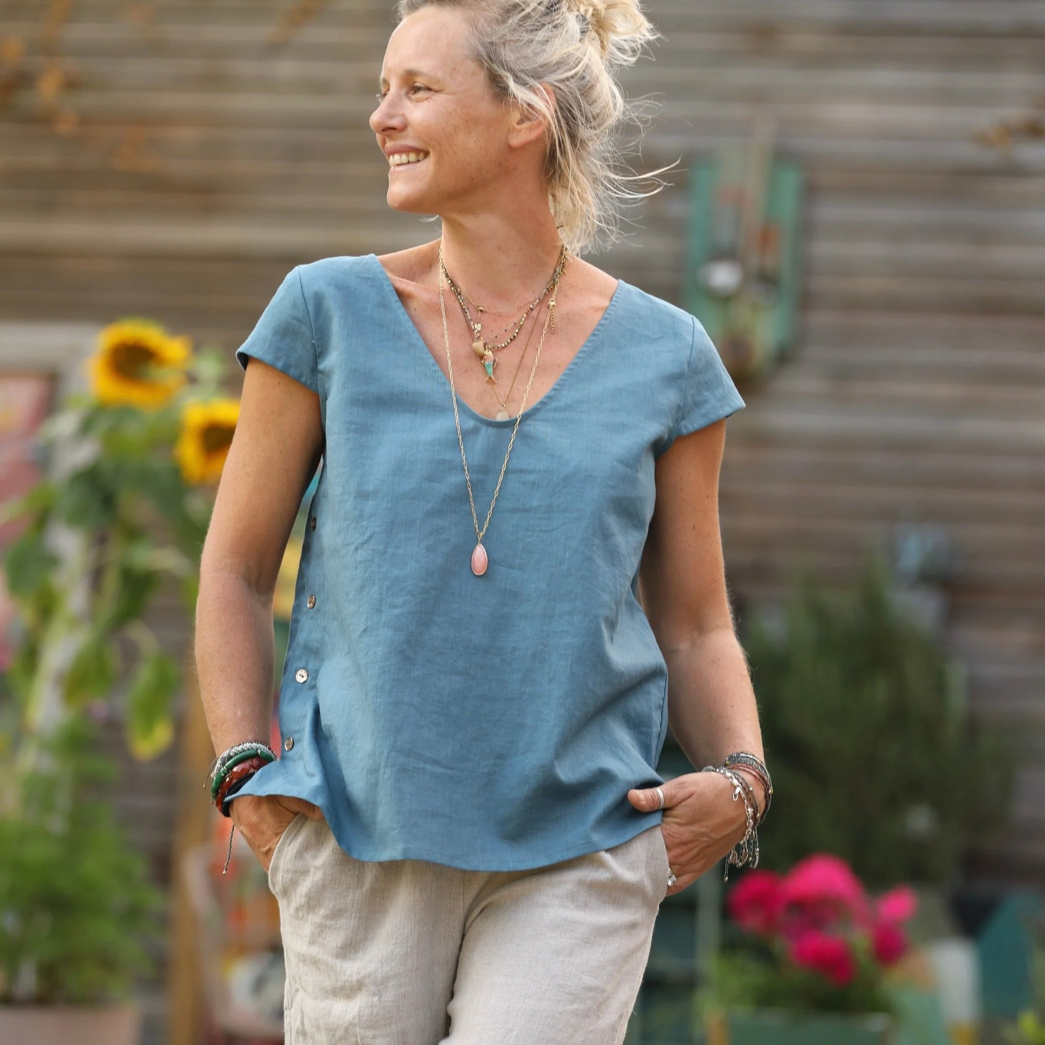 Blouse Sidonie en lin lavé navy