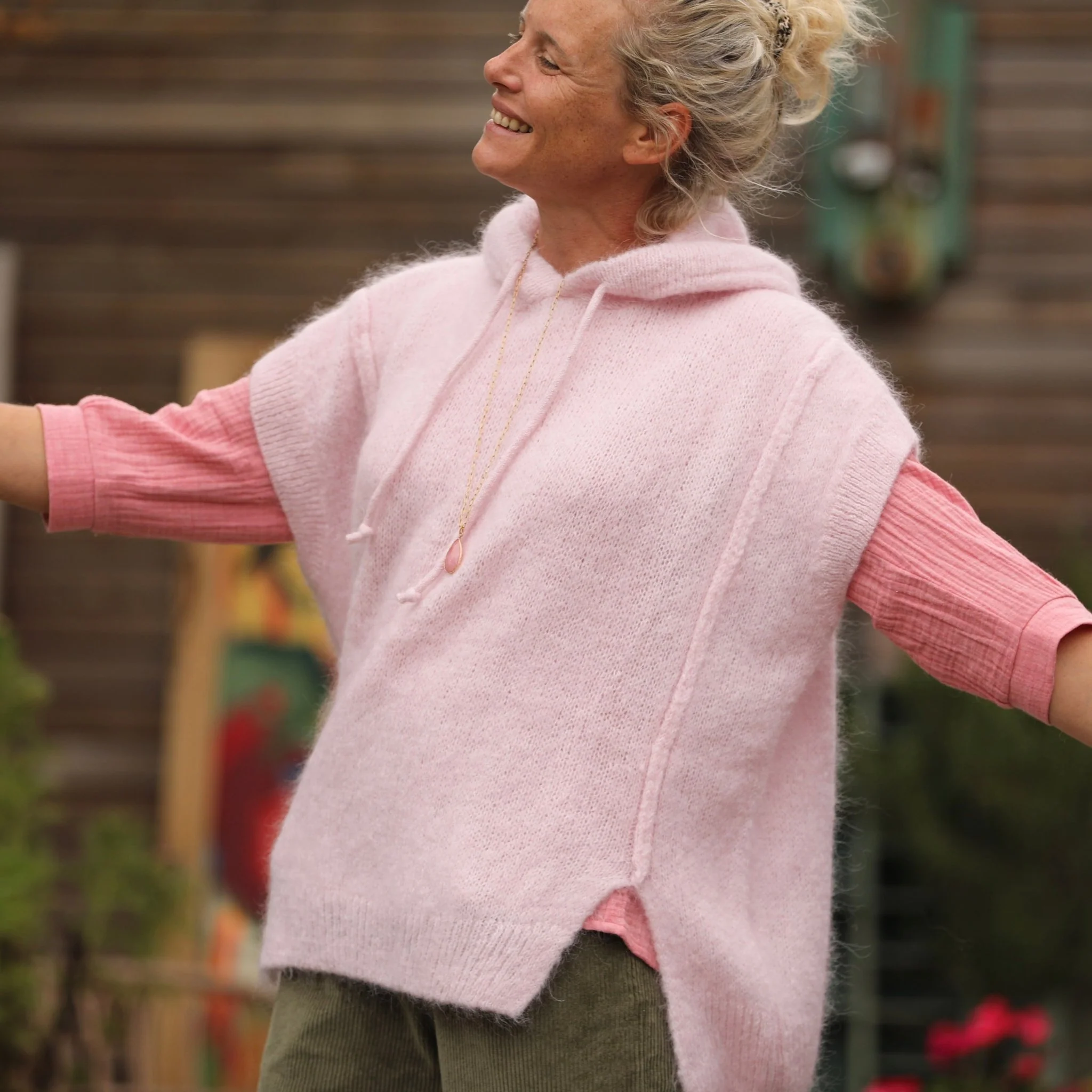 Pull capuche Calypso - Rose poudré - Image 4