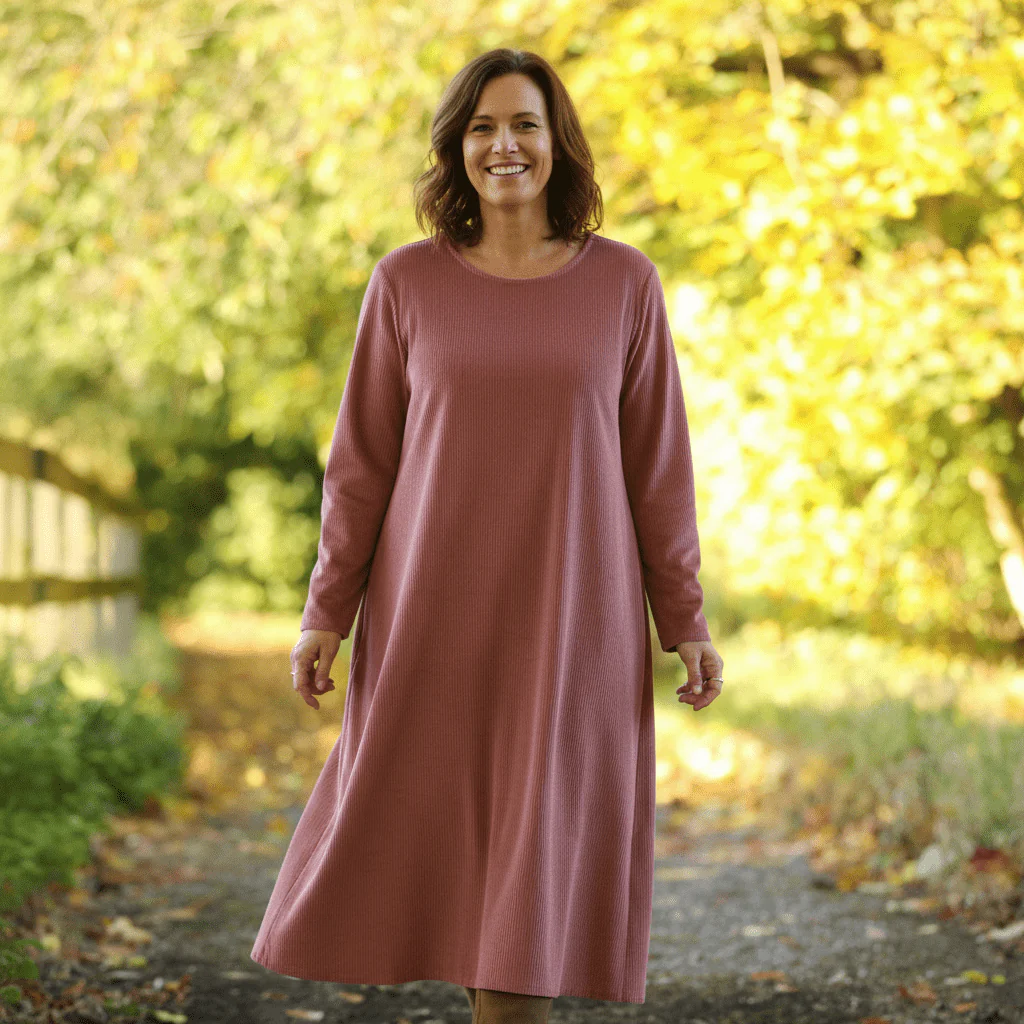 Robe Armande – velours côtelé rose boisé