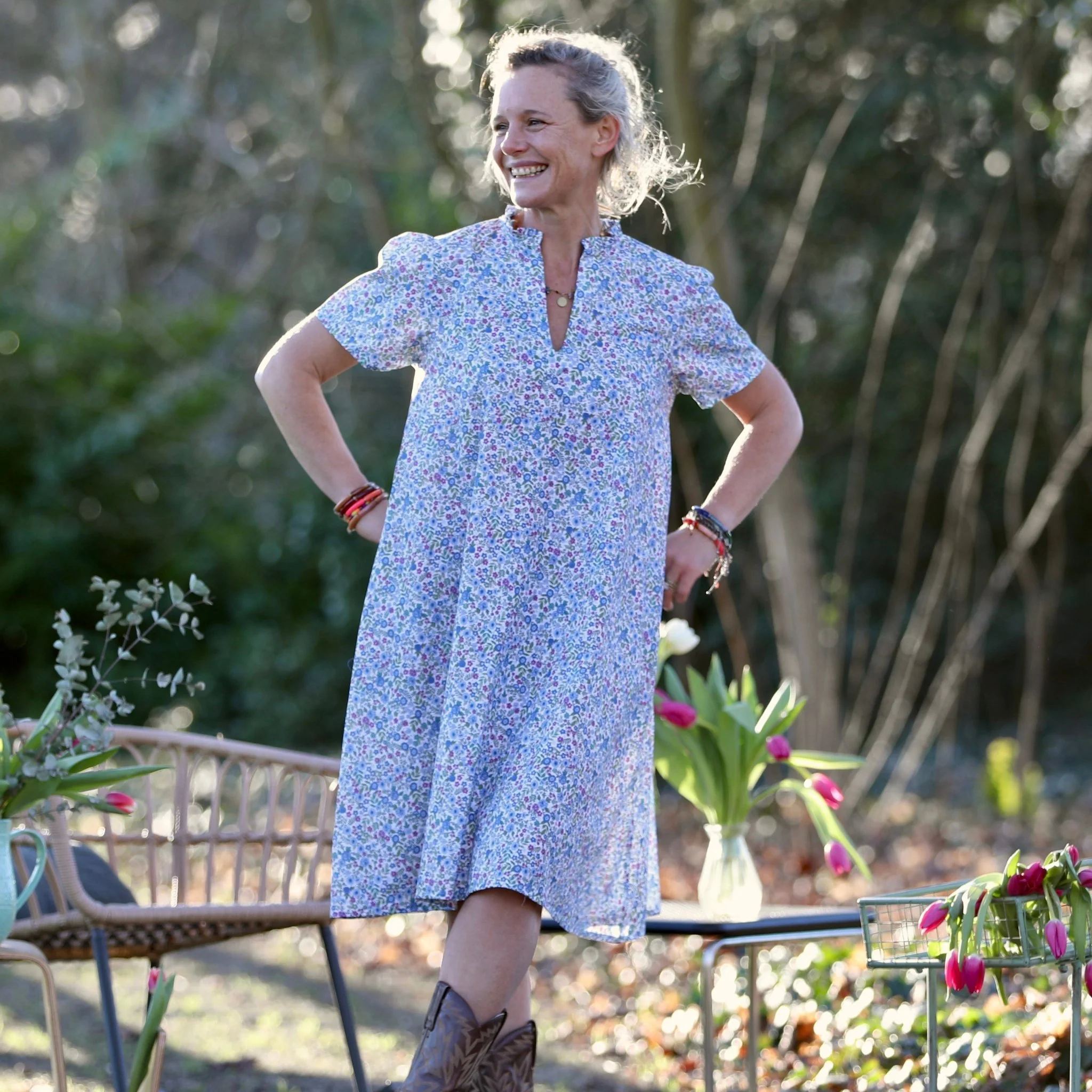 Robe Céleste - coton"Printemps bleu"