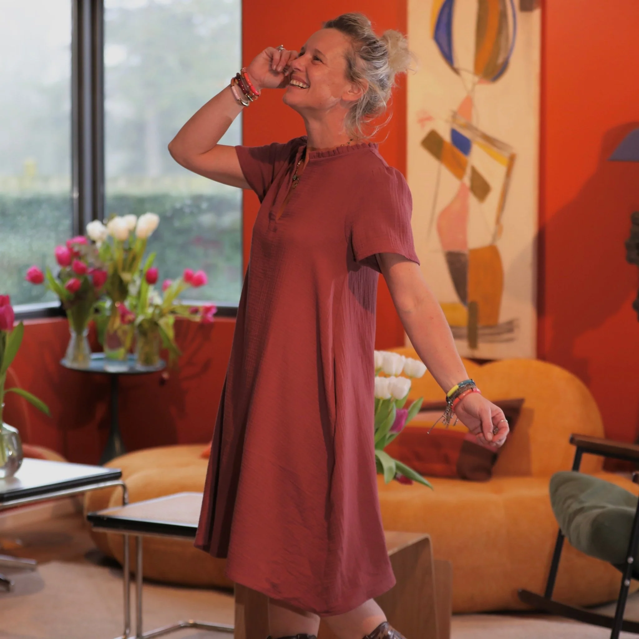 Robe Céleste - double gaze terracotta rosé - Image 3