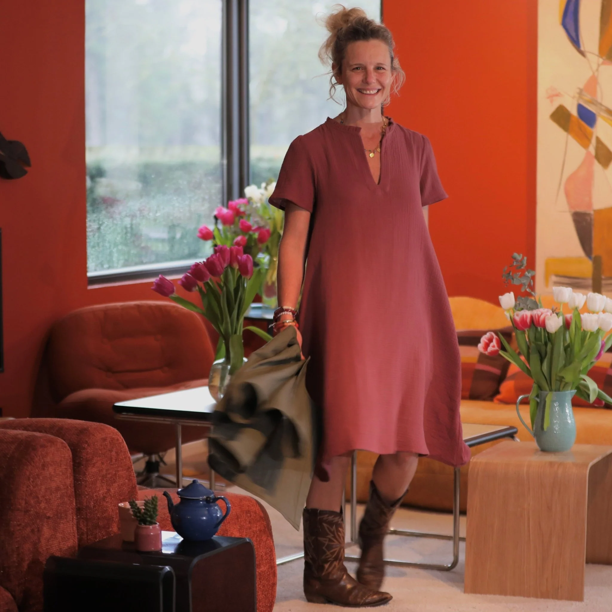 Robe Céleste - double gaze terracotta rosé - Image 4