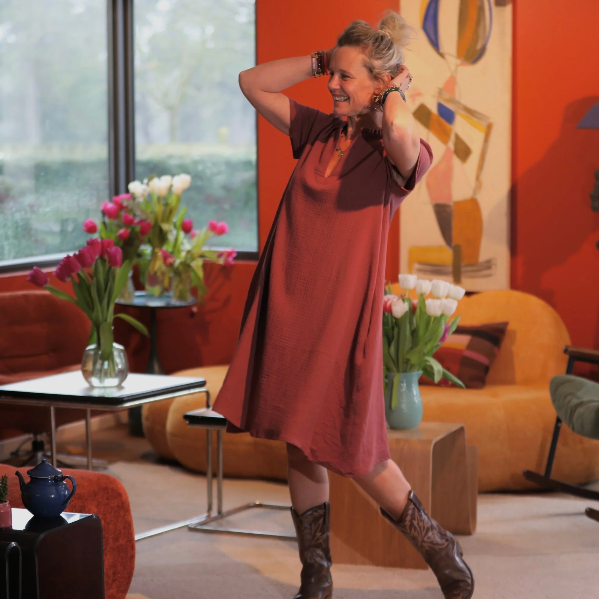Robe Céleste - double gaze terracotta rosé - Image 6