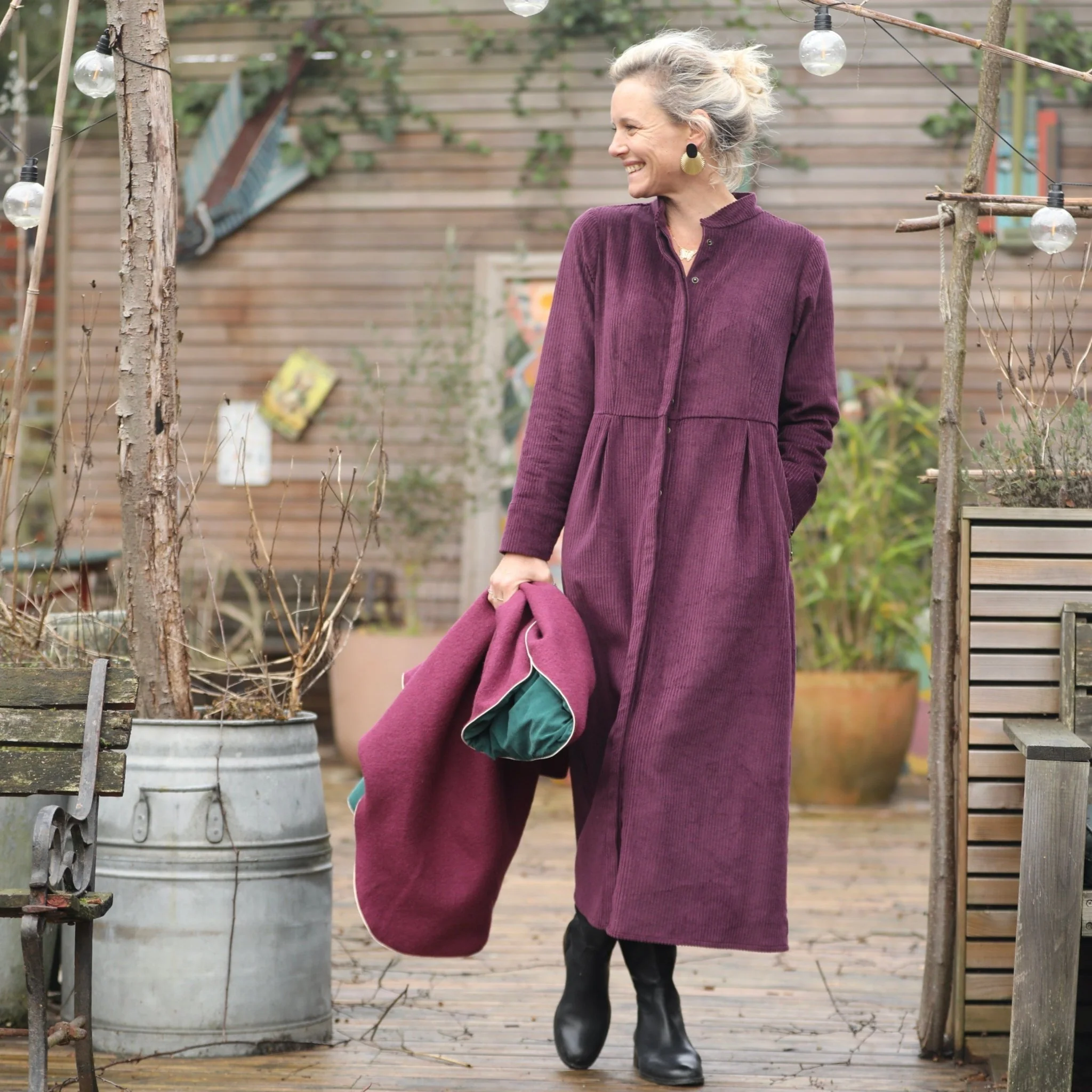 Robe Cyrielle - velours côtelé aubergine