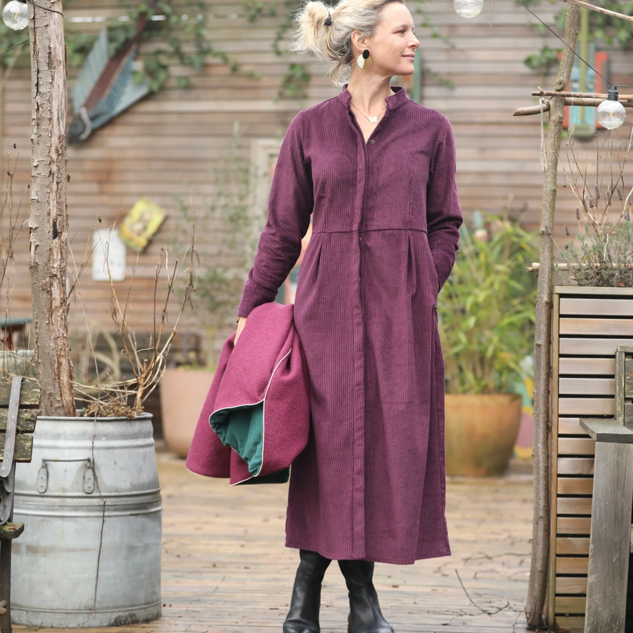 Robe Cyrielle - velours côtelé aubergine - Image 6