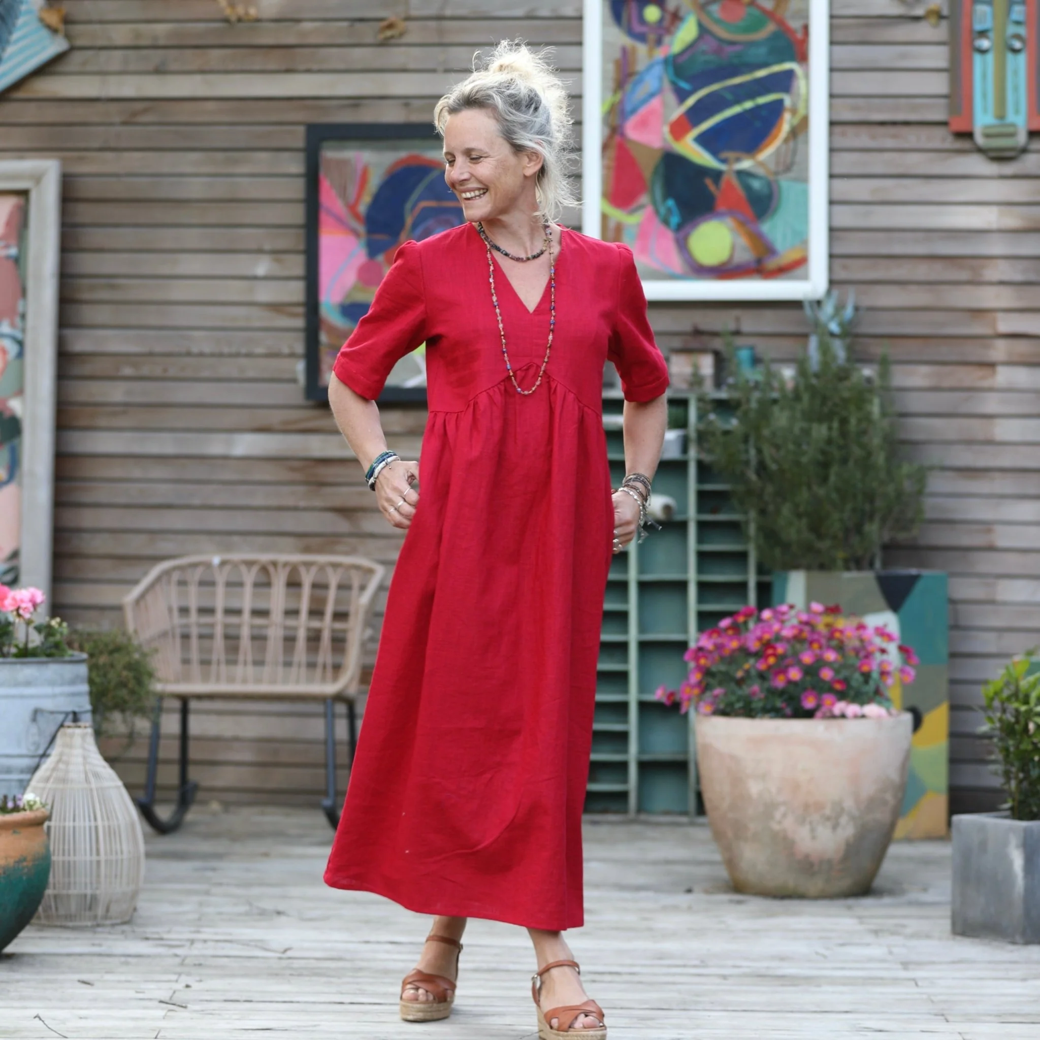Robe Edonie - lin rouge cerise - Image 4
