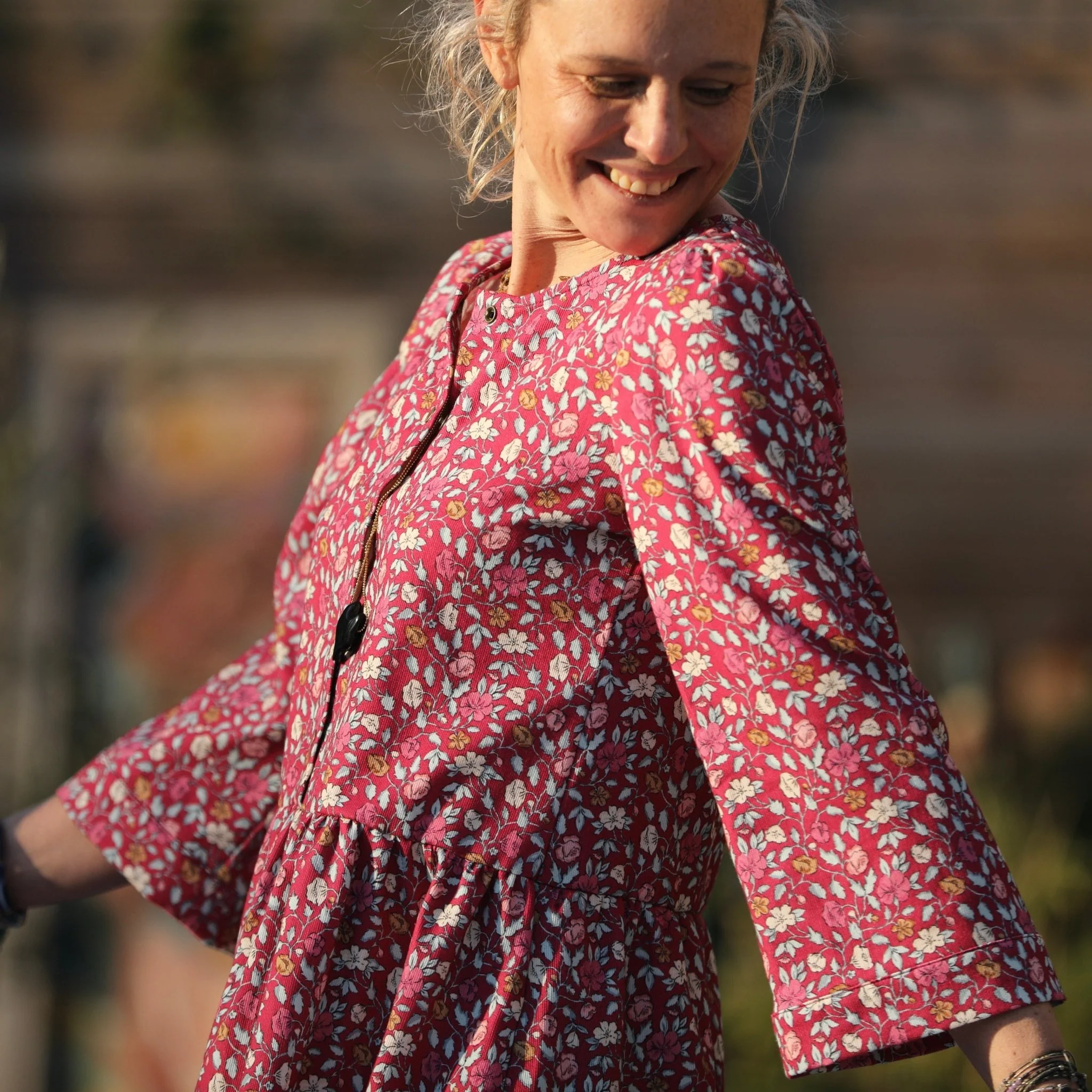 Robe Eglantine - armuré de coton fleuri grenat - Image 5