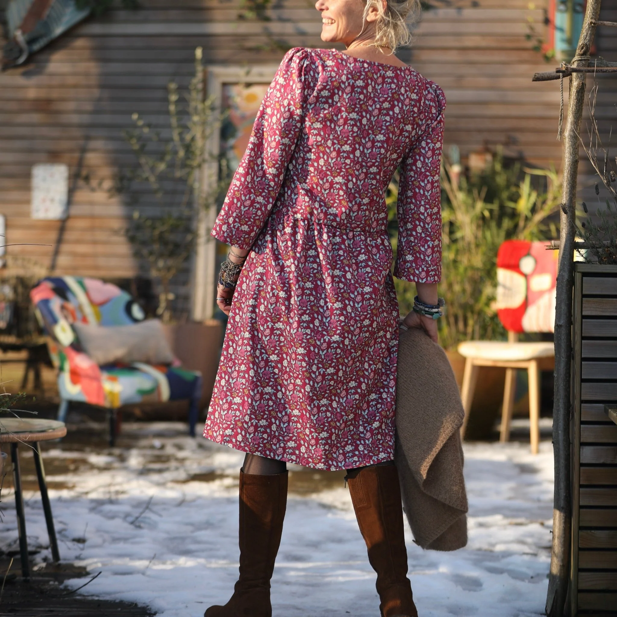 Robe Eglantine - armuré de coton fleuri grenat - Image 9