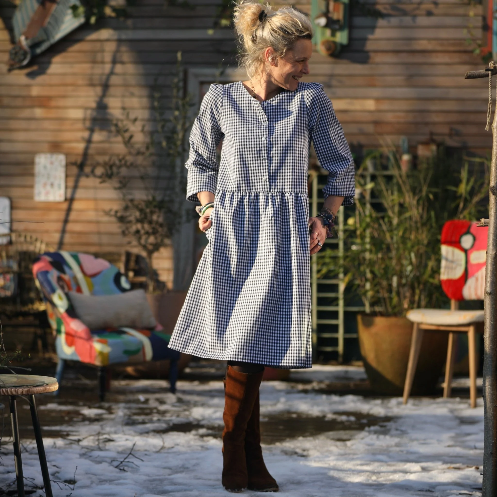 Robe Eglantine - vichy de coton bleu nuit - Image 6