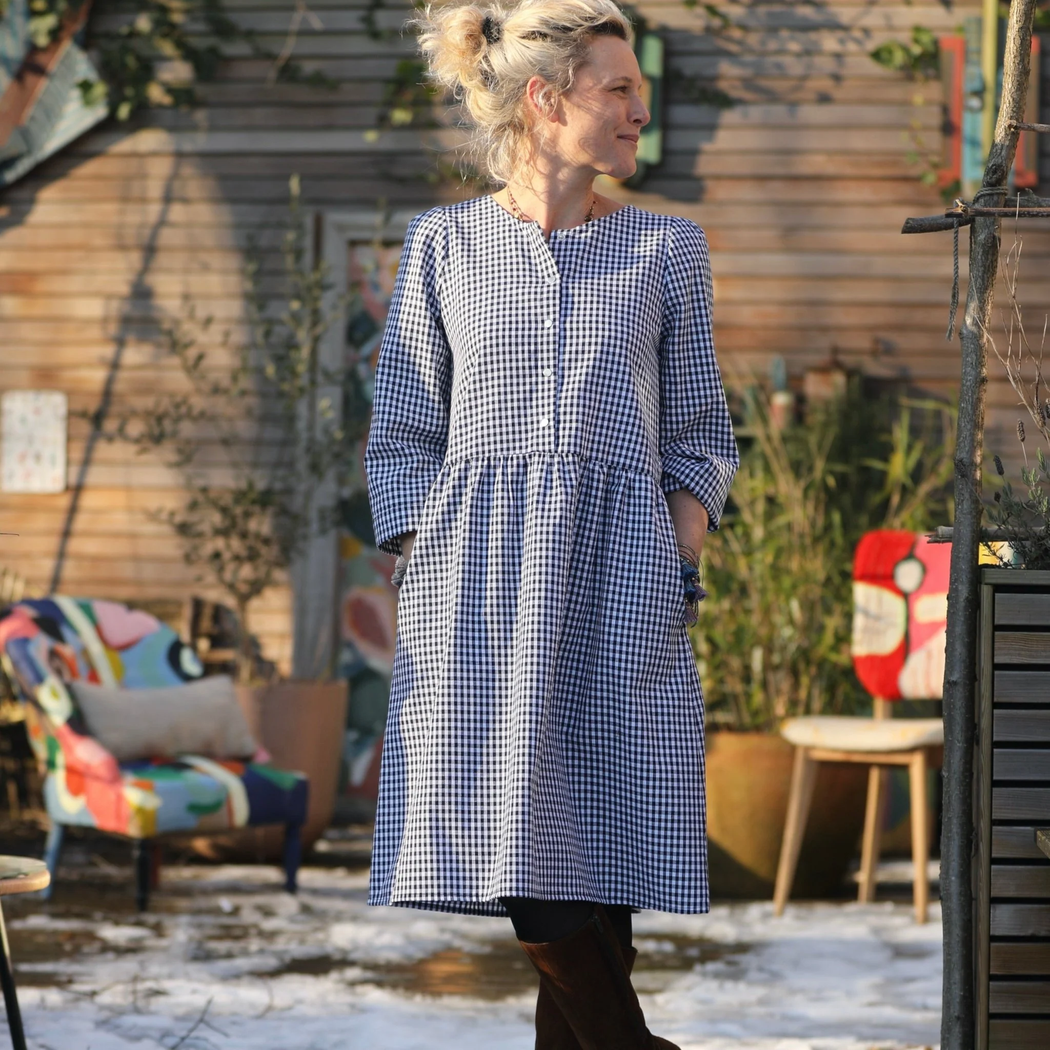Robe Eglantine - vichy de coton bleu nuit - Image 7