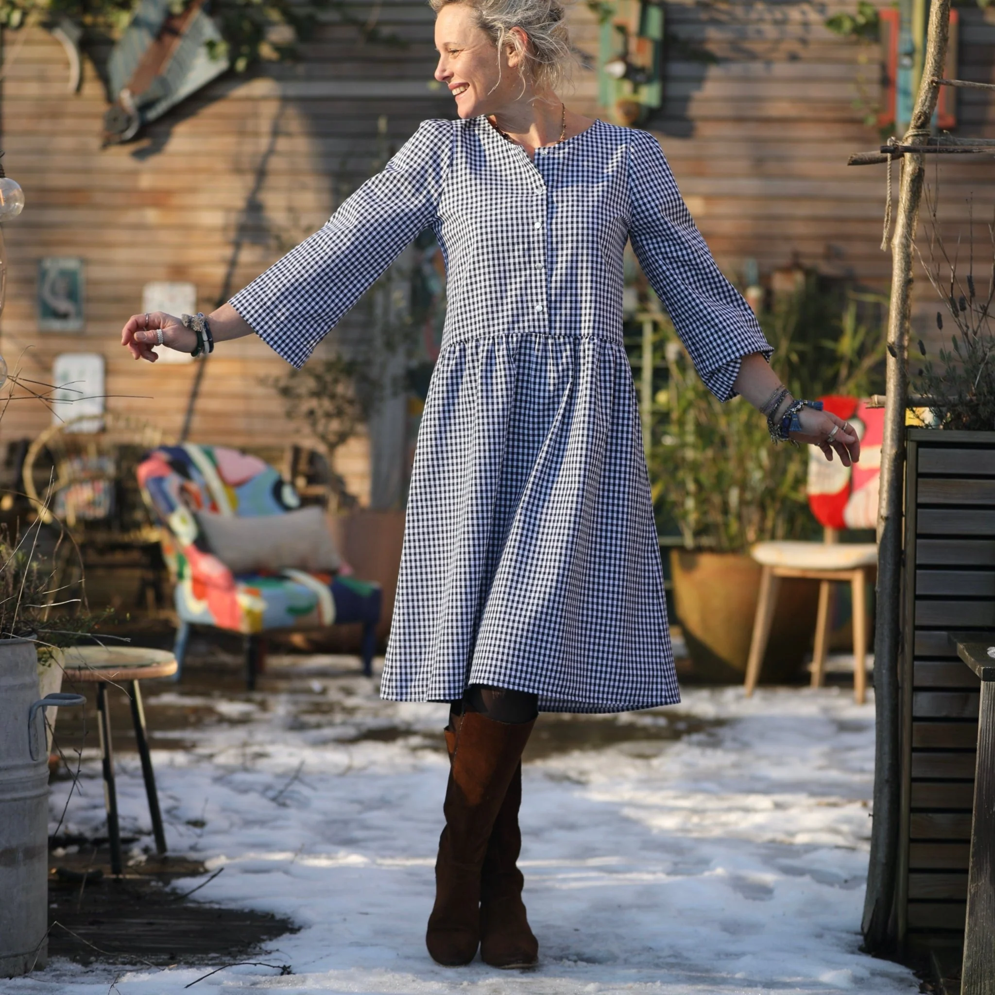 Robe Eglantine - vichy de coton bleu nuit - Image 8