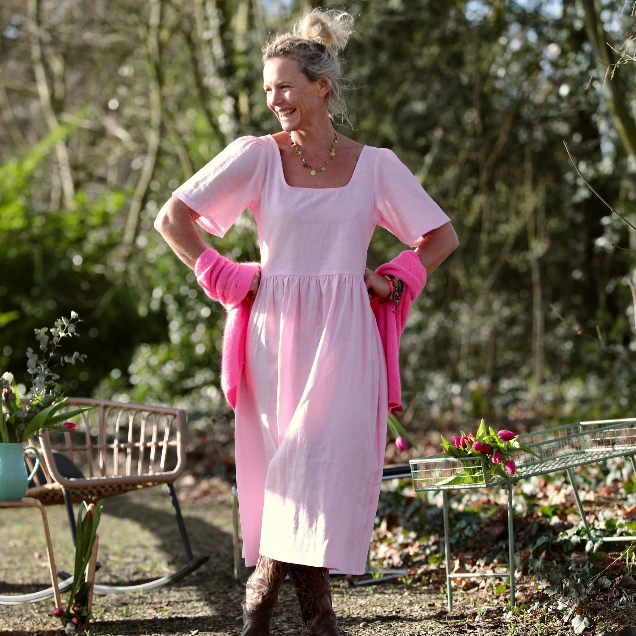 Robe Gwenaëlle - Lin rose dragé