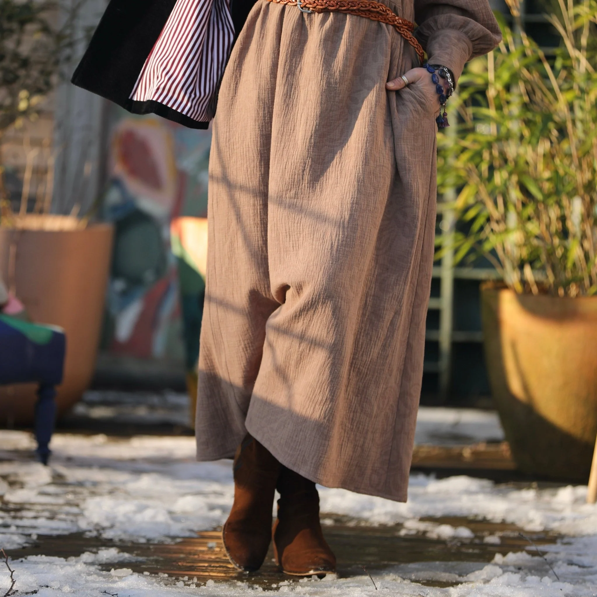 Robe Isis - jacquard coton/lin fleuri camel - Image 3