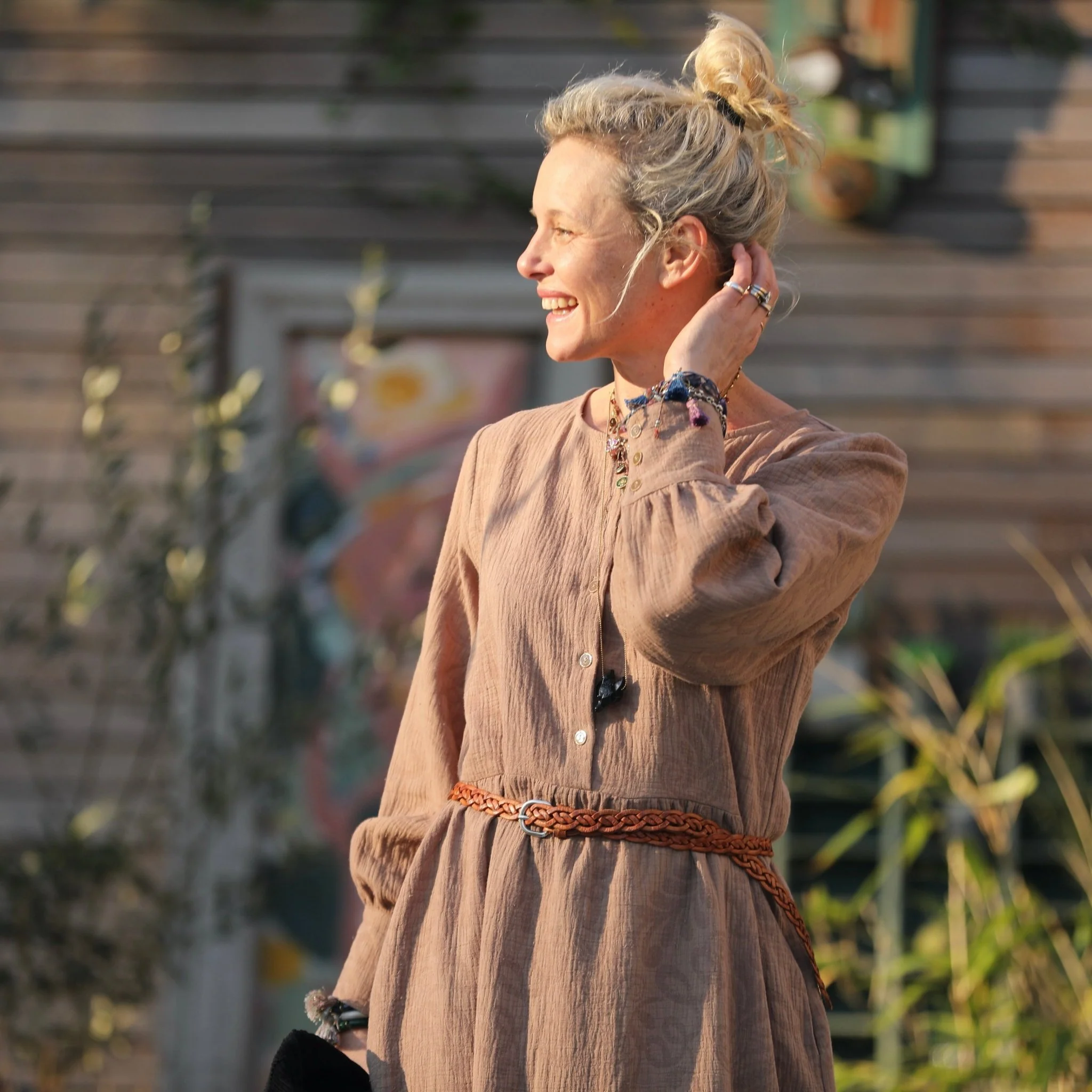 Robe Isis - jacquard coton/lin fleuri camel - Image 4