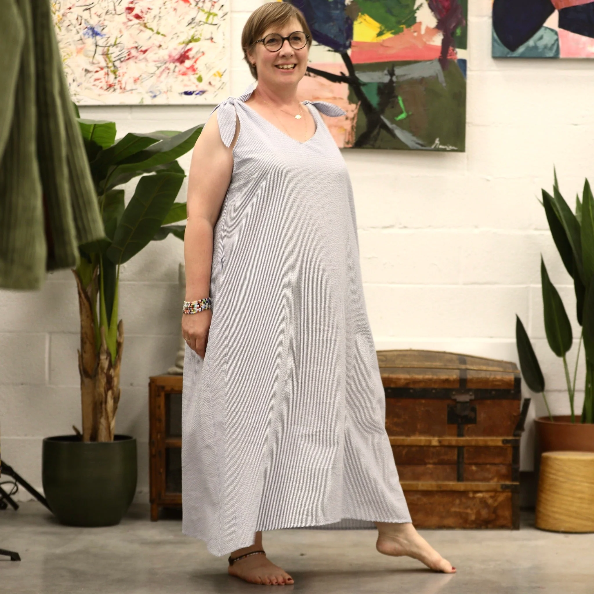 Robe Laëtitia - double gaze de coton flammé bleu - Image 10