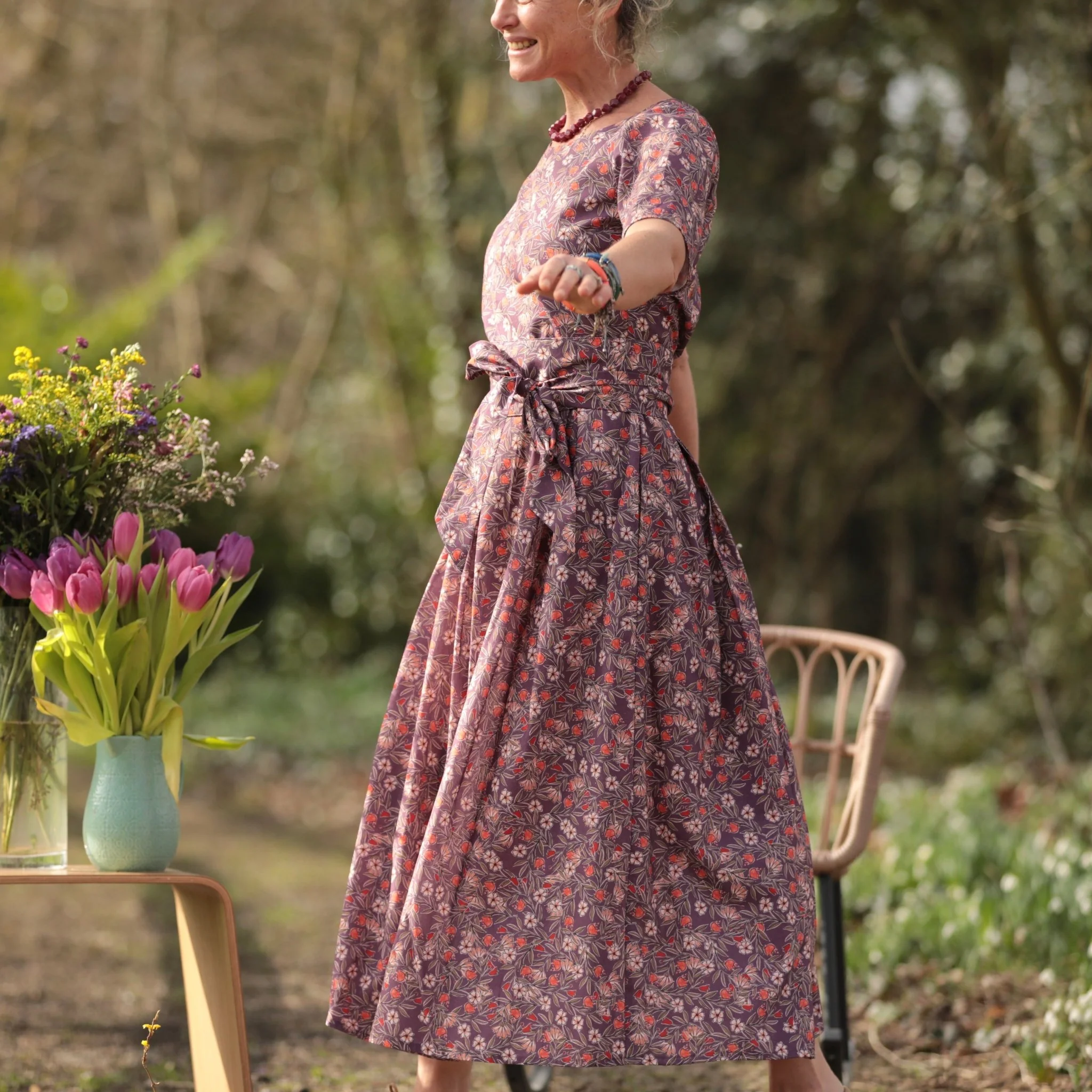 Robe Louisa - Coton fleurs d'aubergine