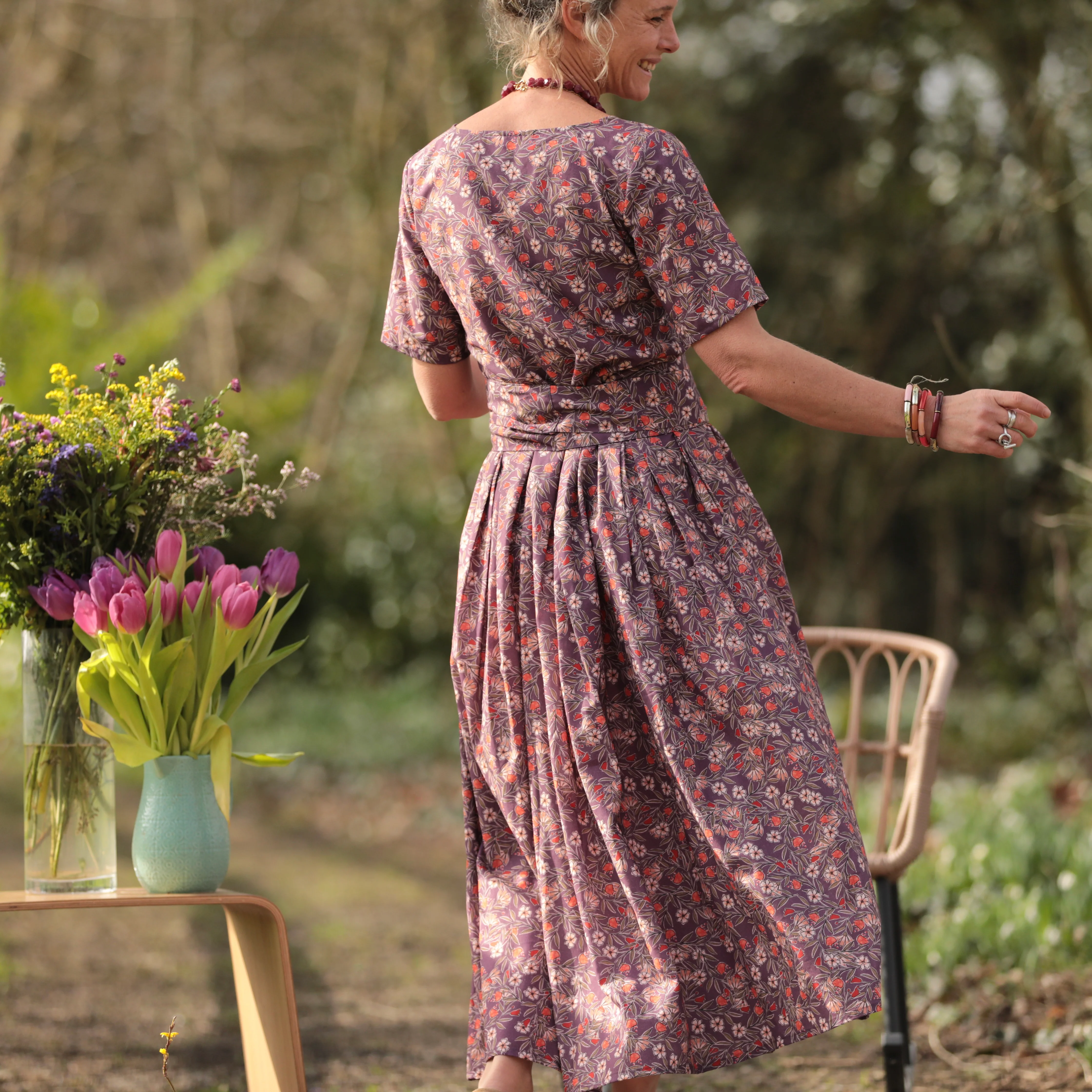Robe Louisa - Coton fleurs d'aubergine - Image 17