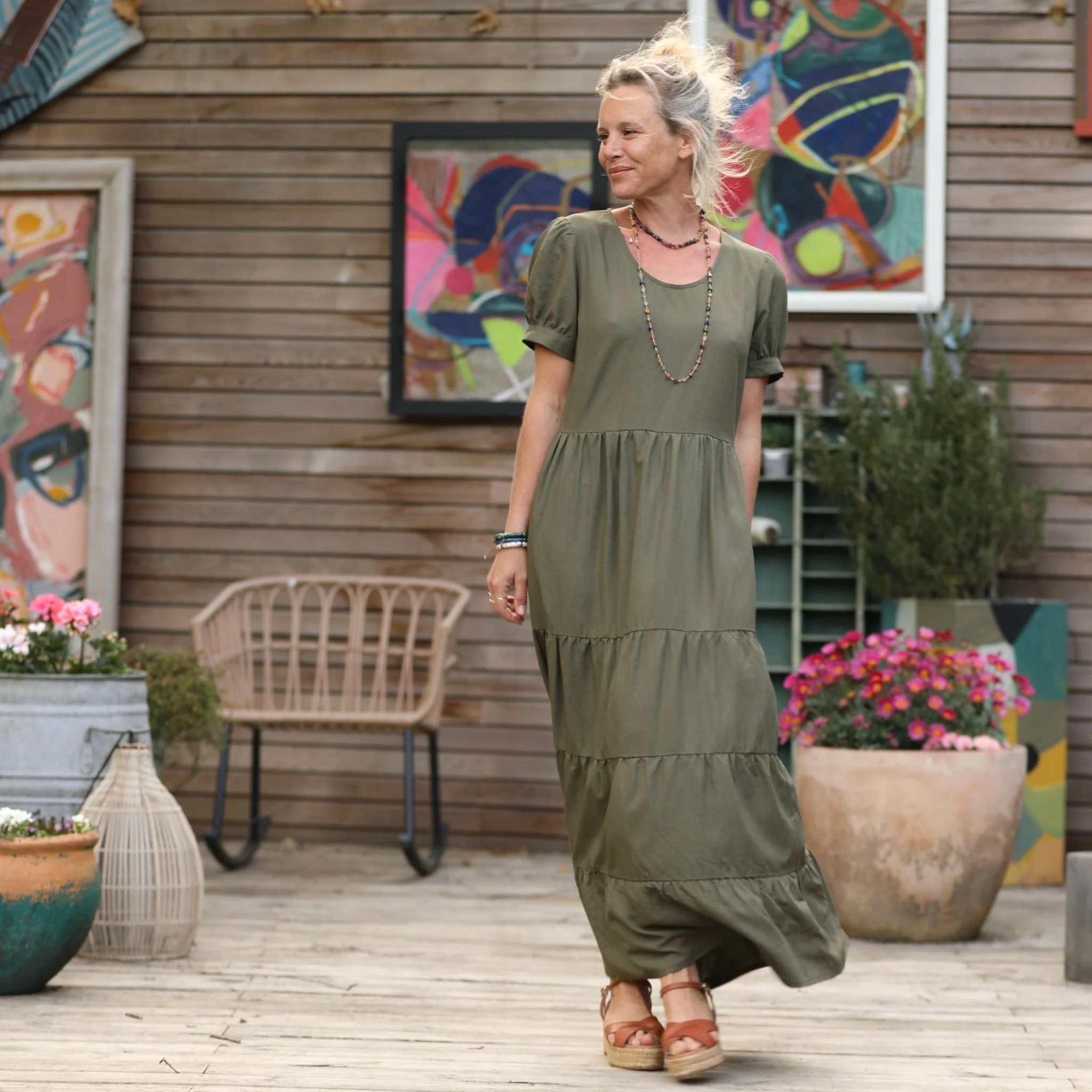 Robe Ophélie - viscose/lin vert kaki - Image 6