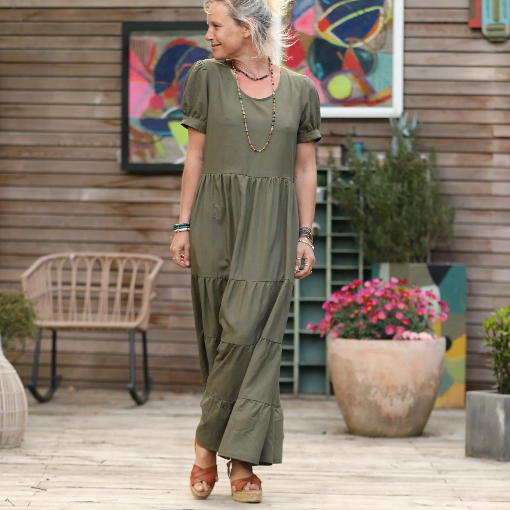 Robe Ophélie - viscose/lin vert kaki - Image 7