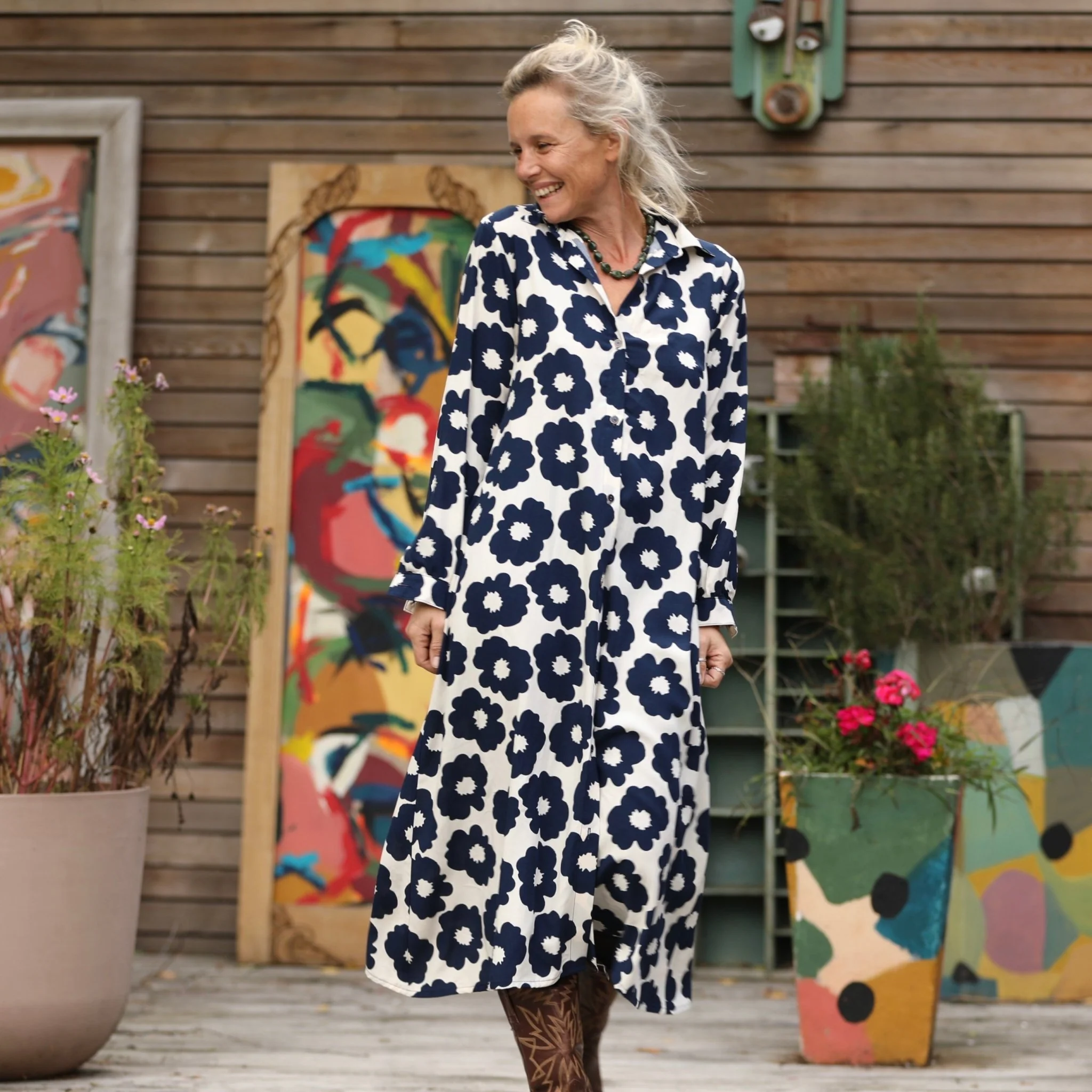 Robe Pensée - Viscose fleurs marine - Image 5