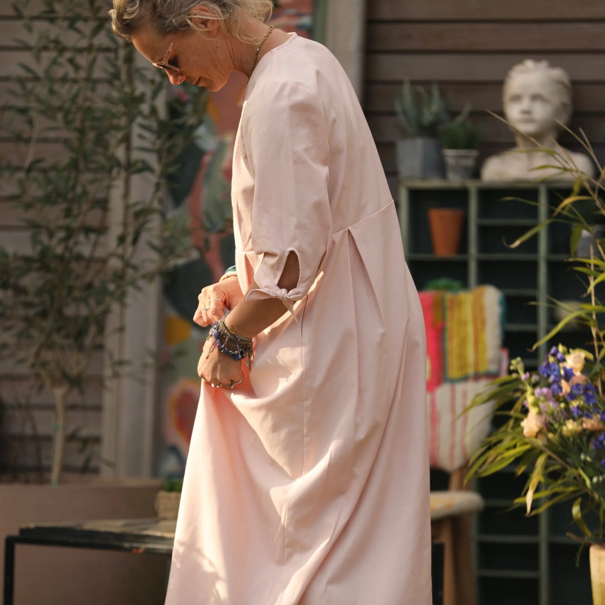 Robe Ryme - joli armuré  de coton rose pâle chiné - Image 3