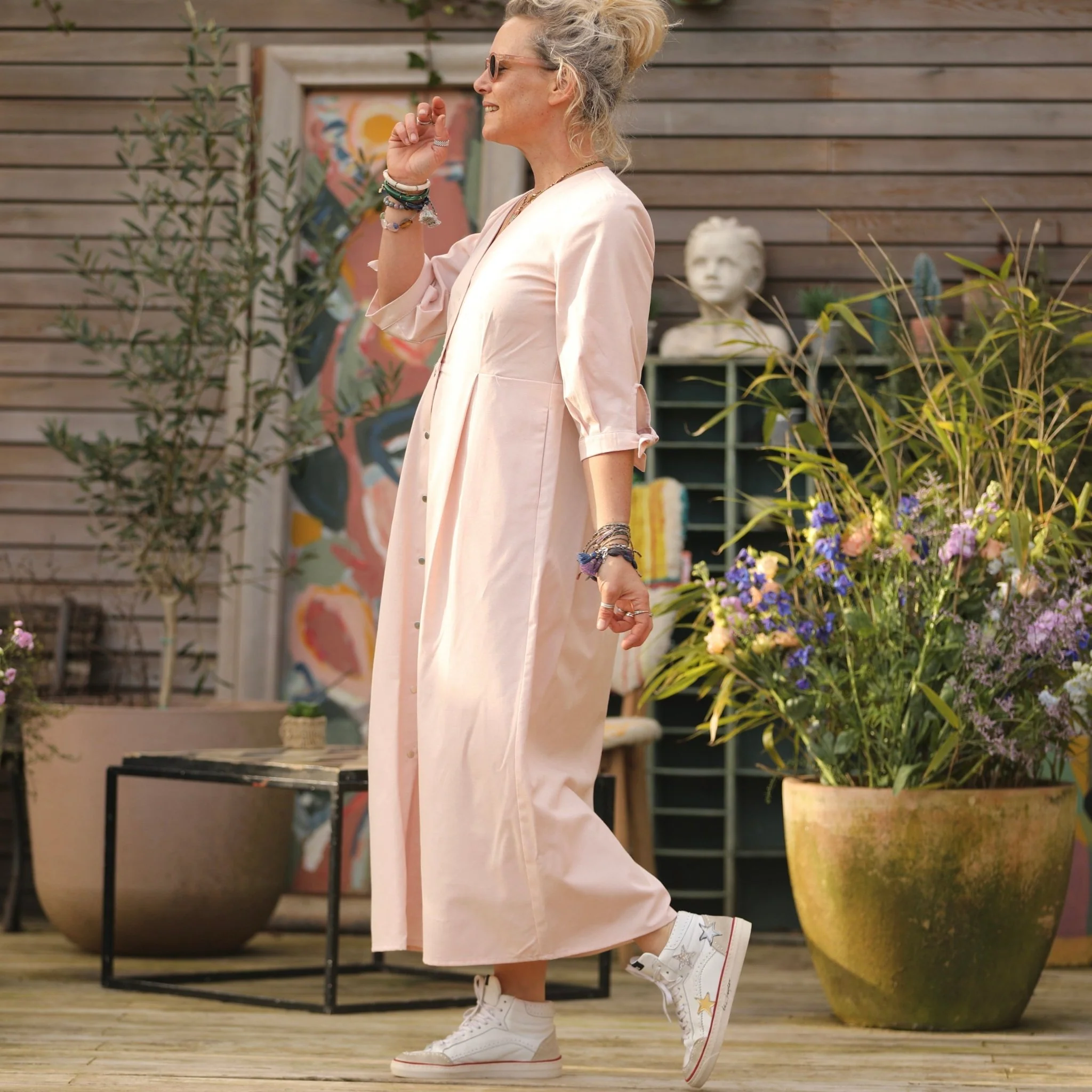 Robe Ryme - joli armuré  de coton rose pâle chiné - Image 6