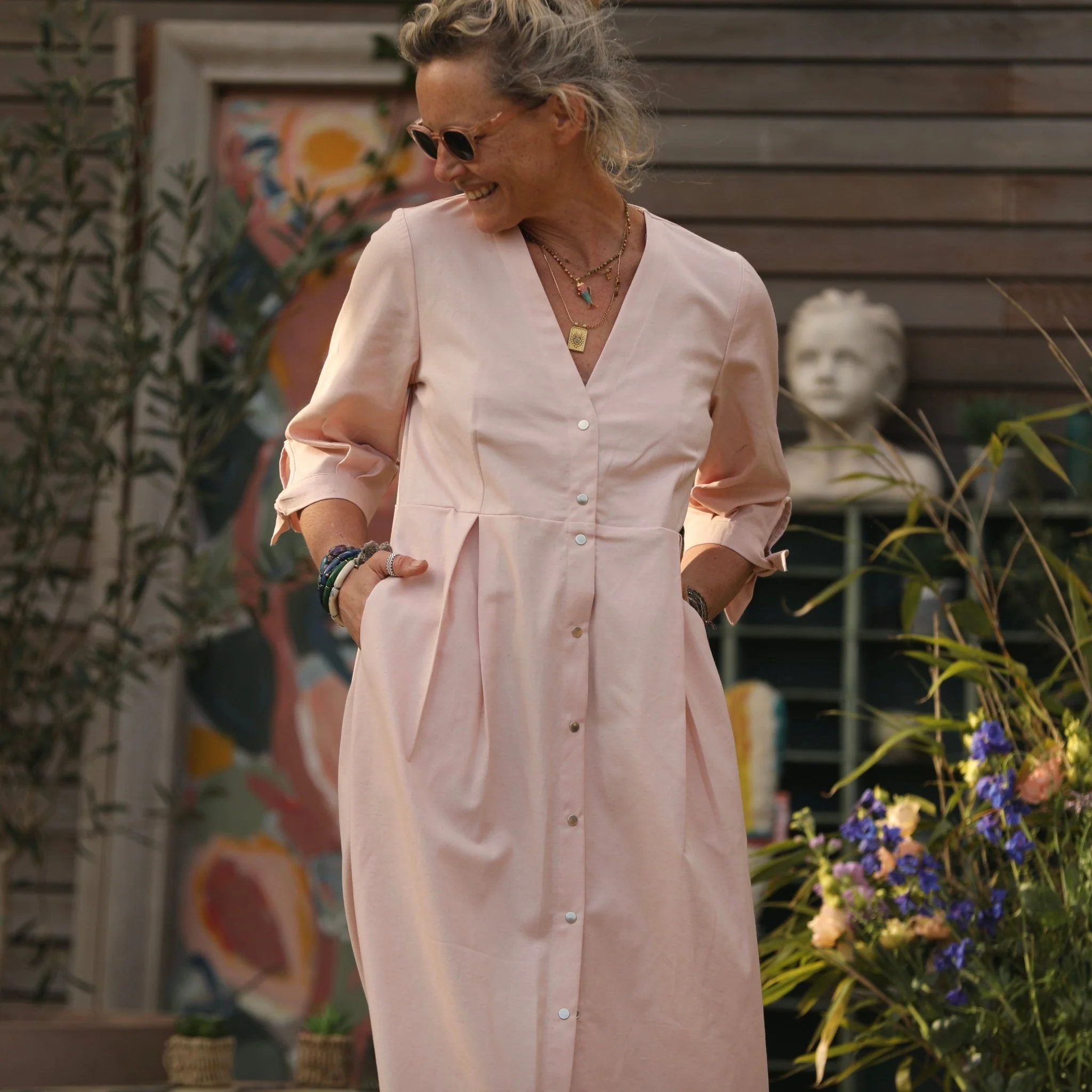 Robe Ryme - joli armuré  de coton rose pâle chiné - Image 7
