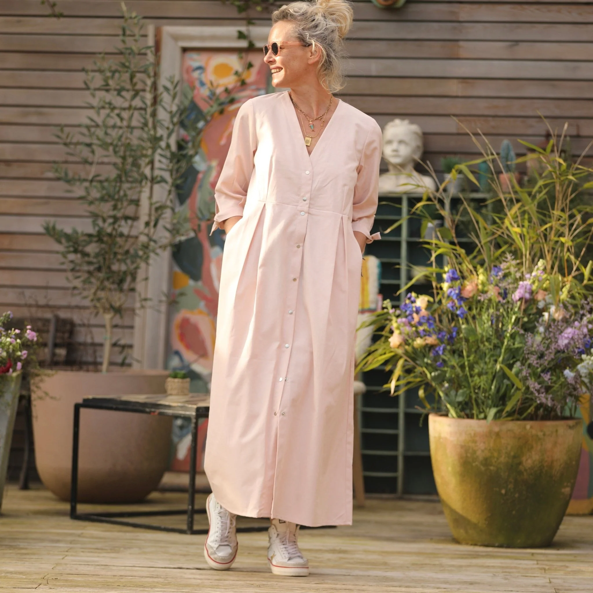 Robe Ryme - joli armuré  de coton rose pâle chiné - Image 8
