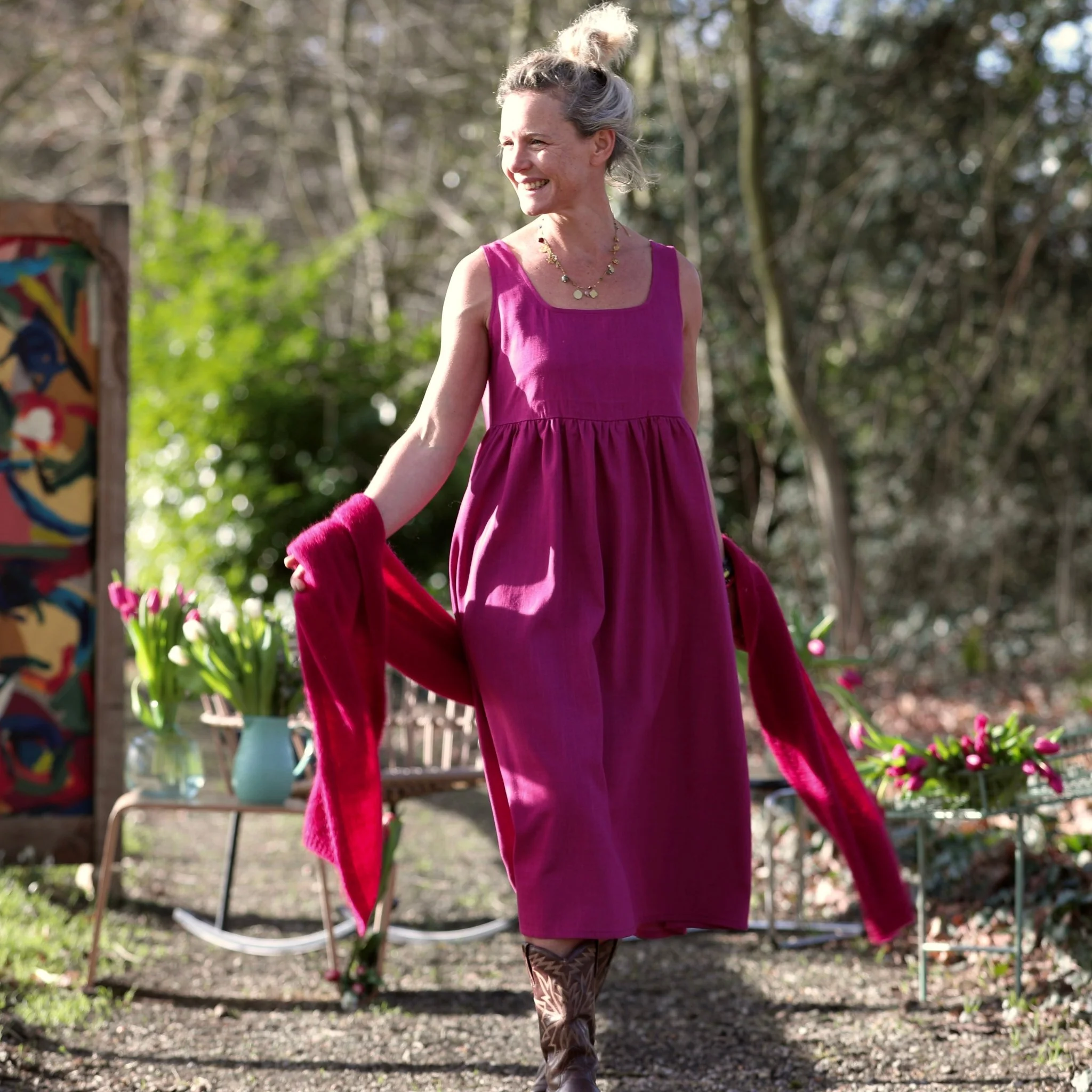 Robe Solène - Coton-lin bougainvillier - Image 3
