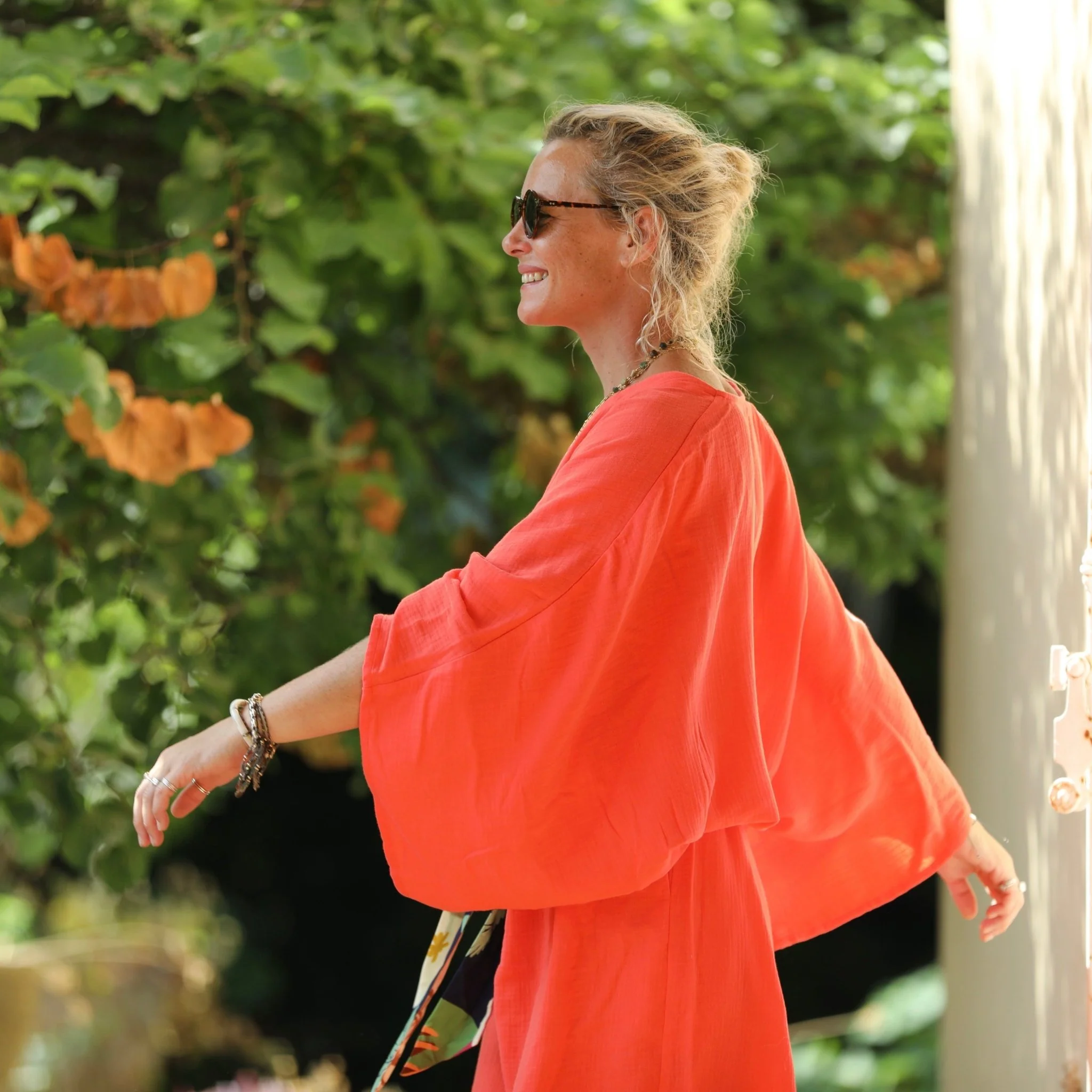 Robe Xiou double gaze de coton orange vif - Image 4
