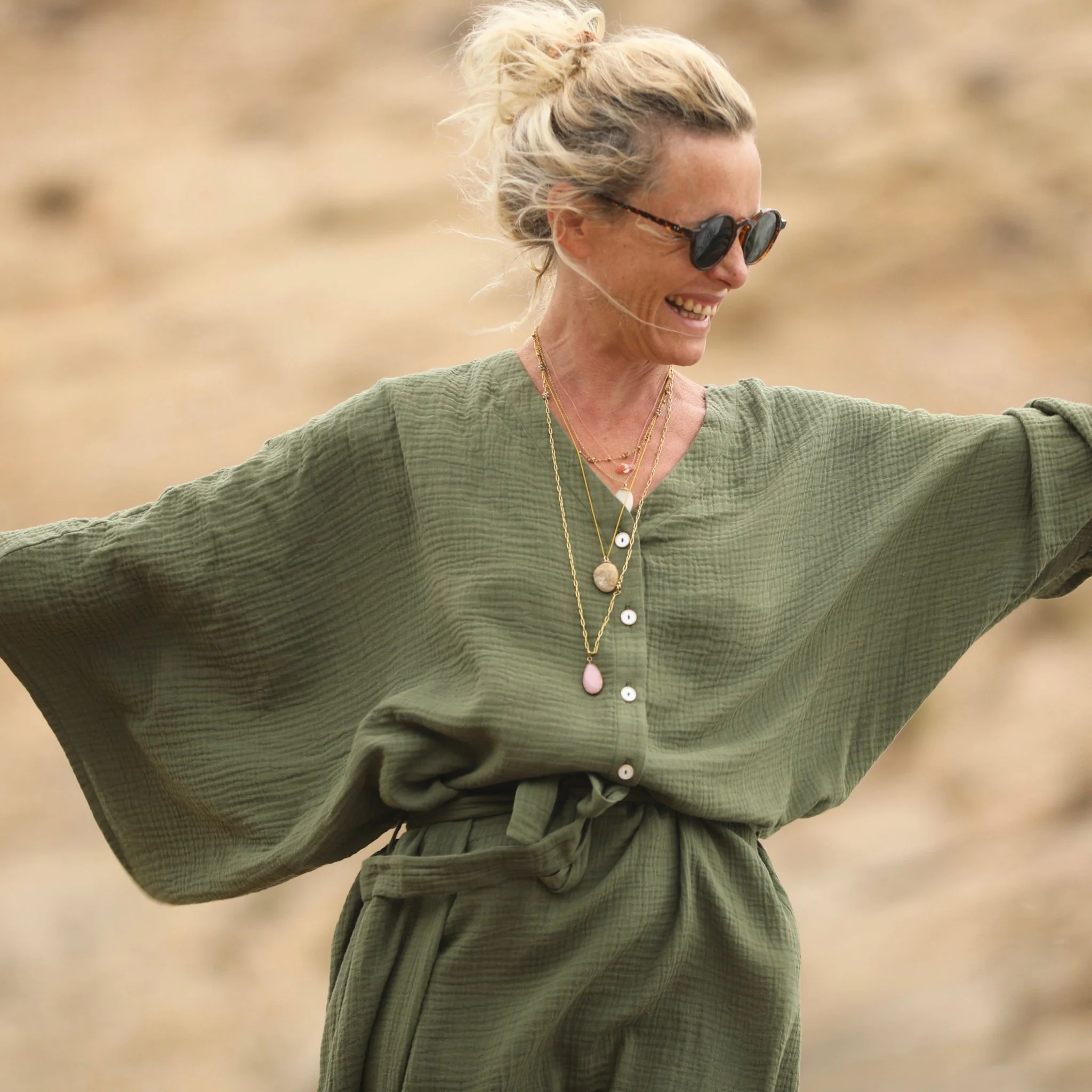 Robe Xiou double gaze de coton vert army - Image 3