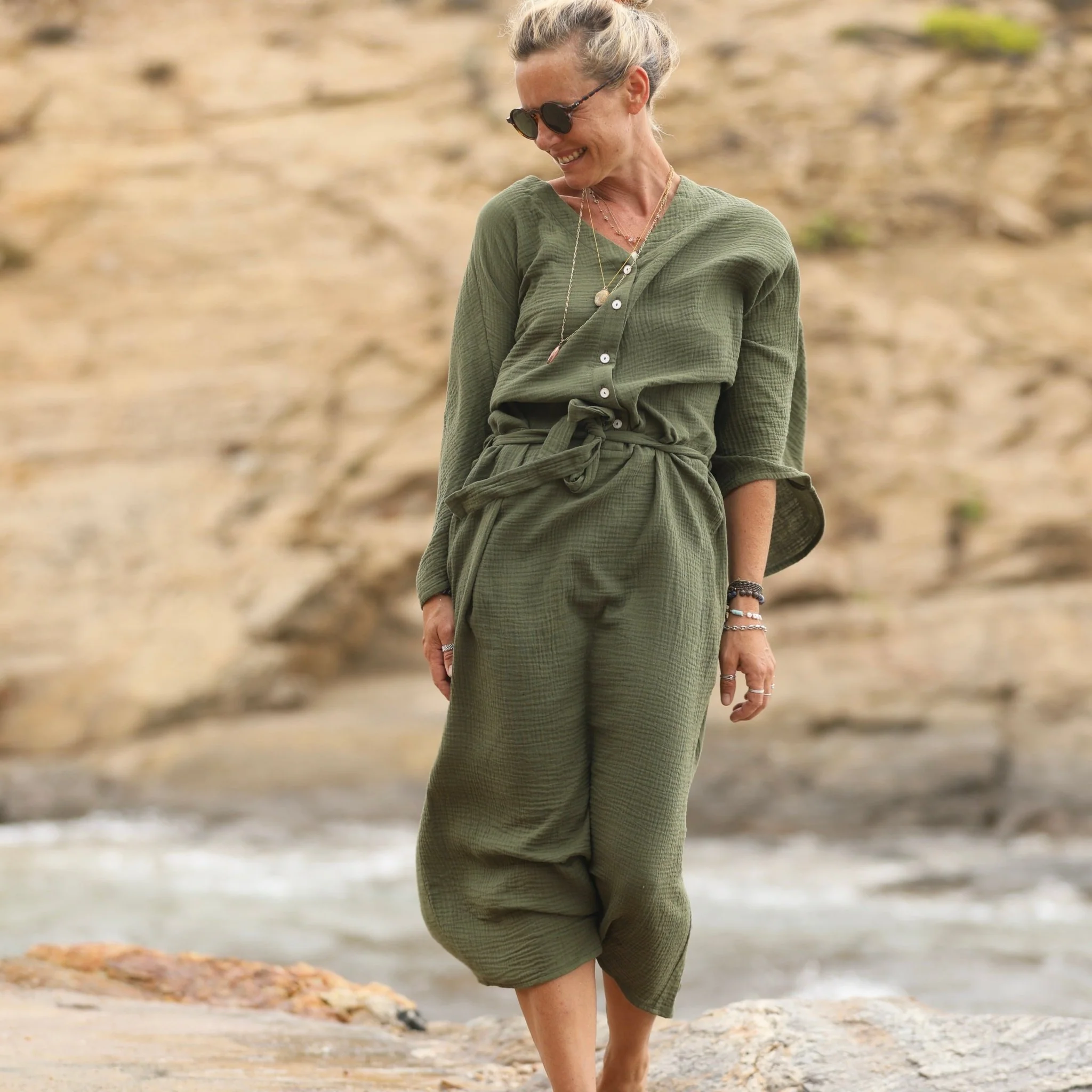 Robe Xiou double gaze de coton vert army - Image 7