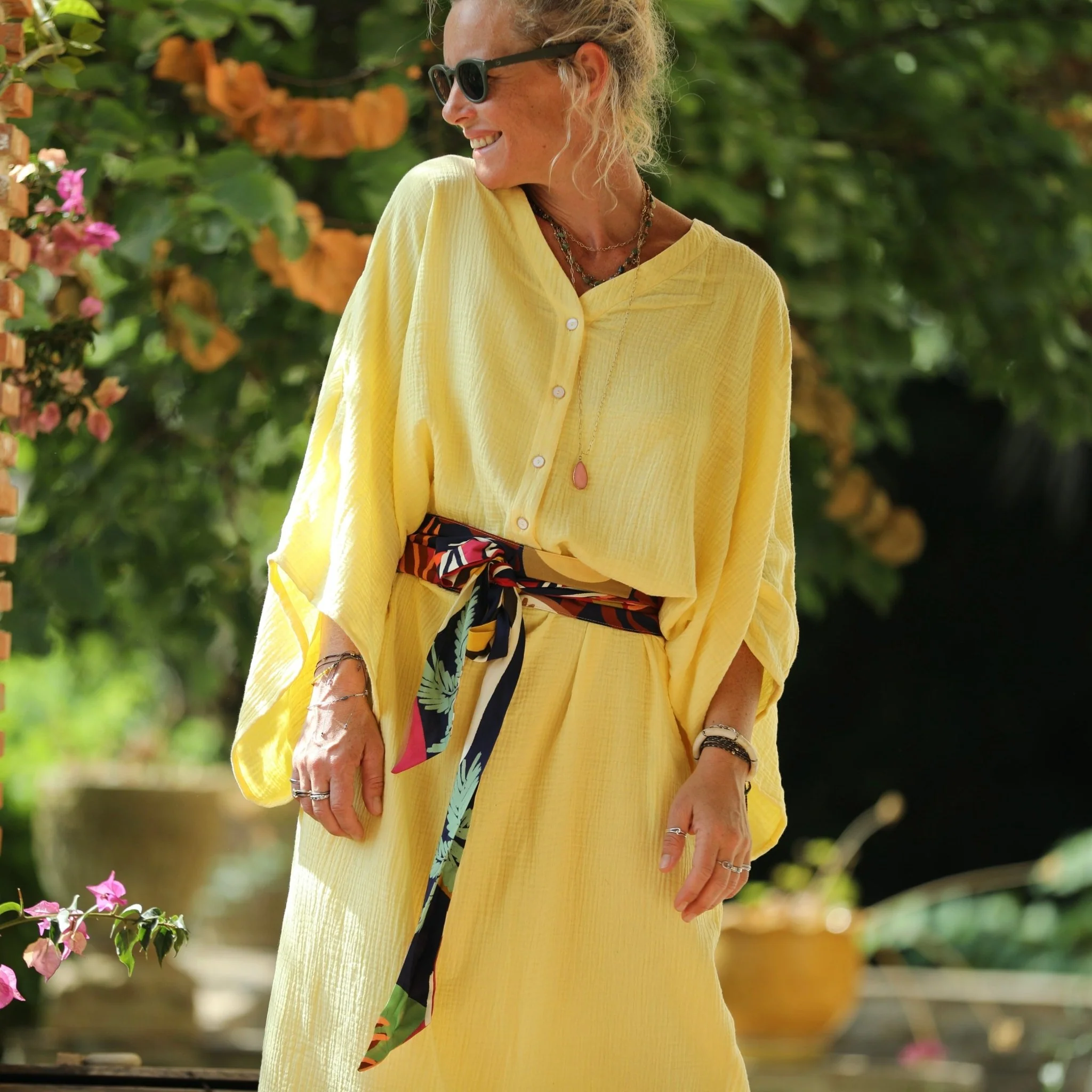 Robe Xiou double gaze de coton jaune vif - Image 3