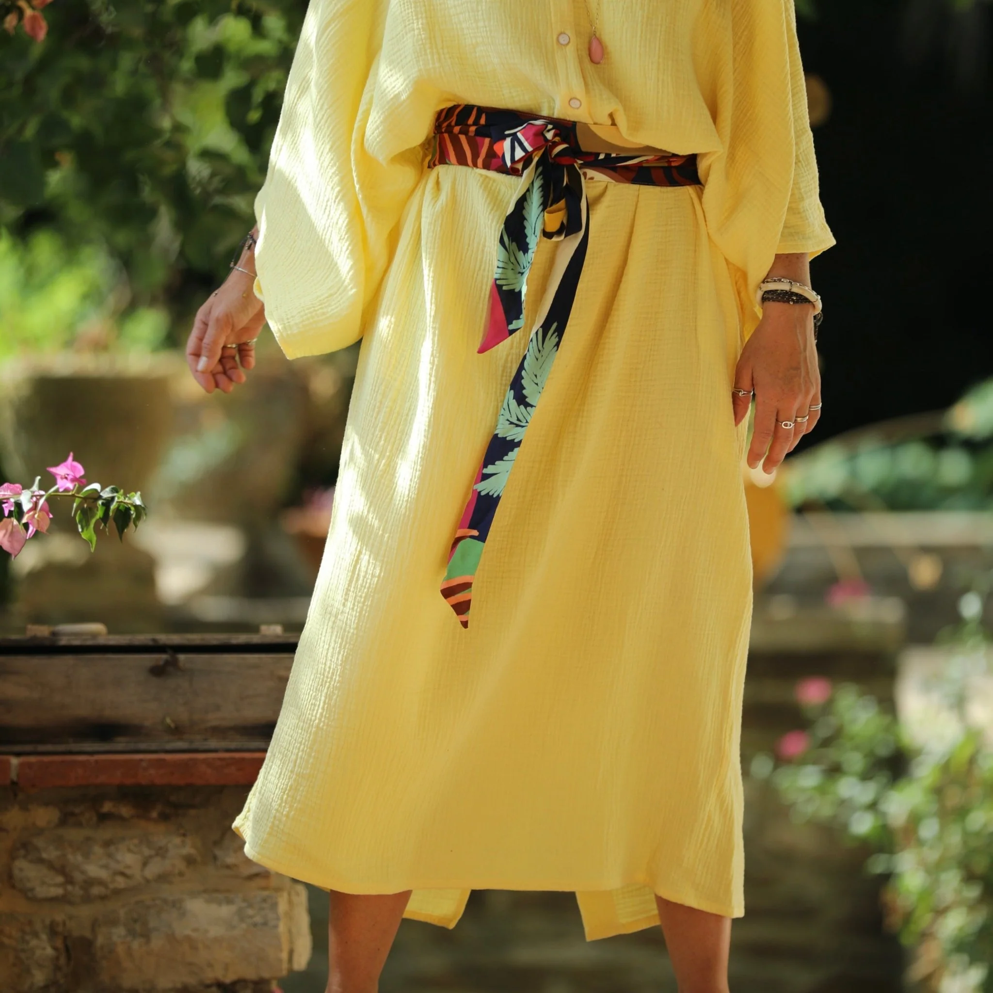 Robe Xiou double gaze de coton jaune vif - Image 4