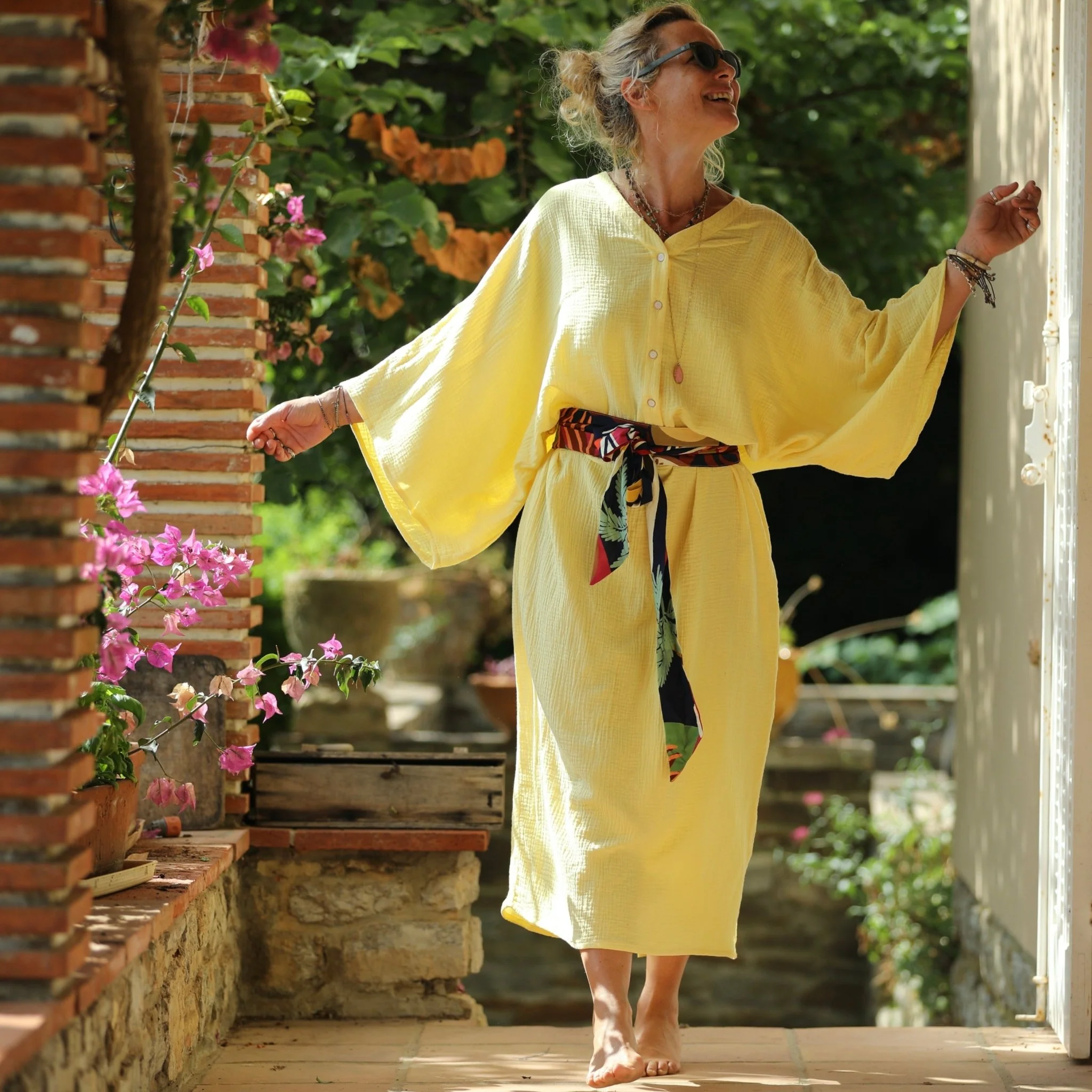 Robe Xiou double gaze de coton jaune vif - Image 7